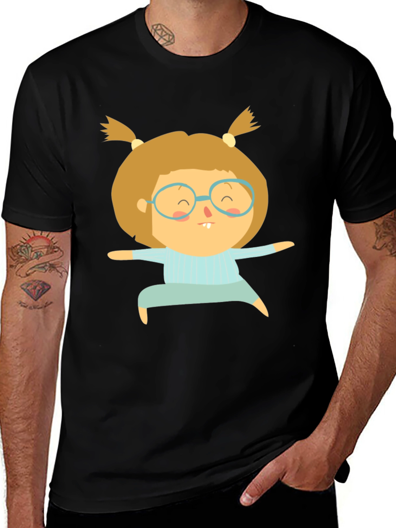 Variant 29 of Fun Cartoon Character Black T-Shirt