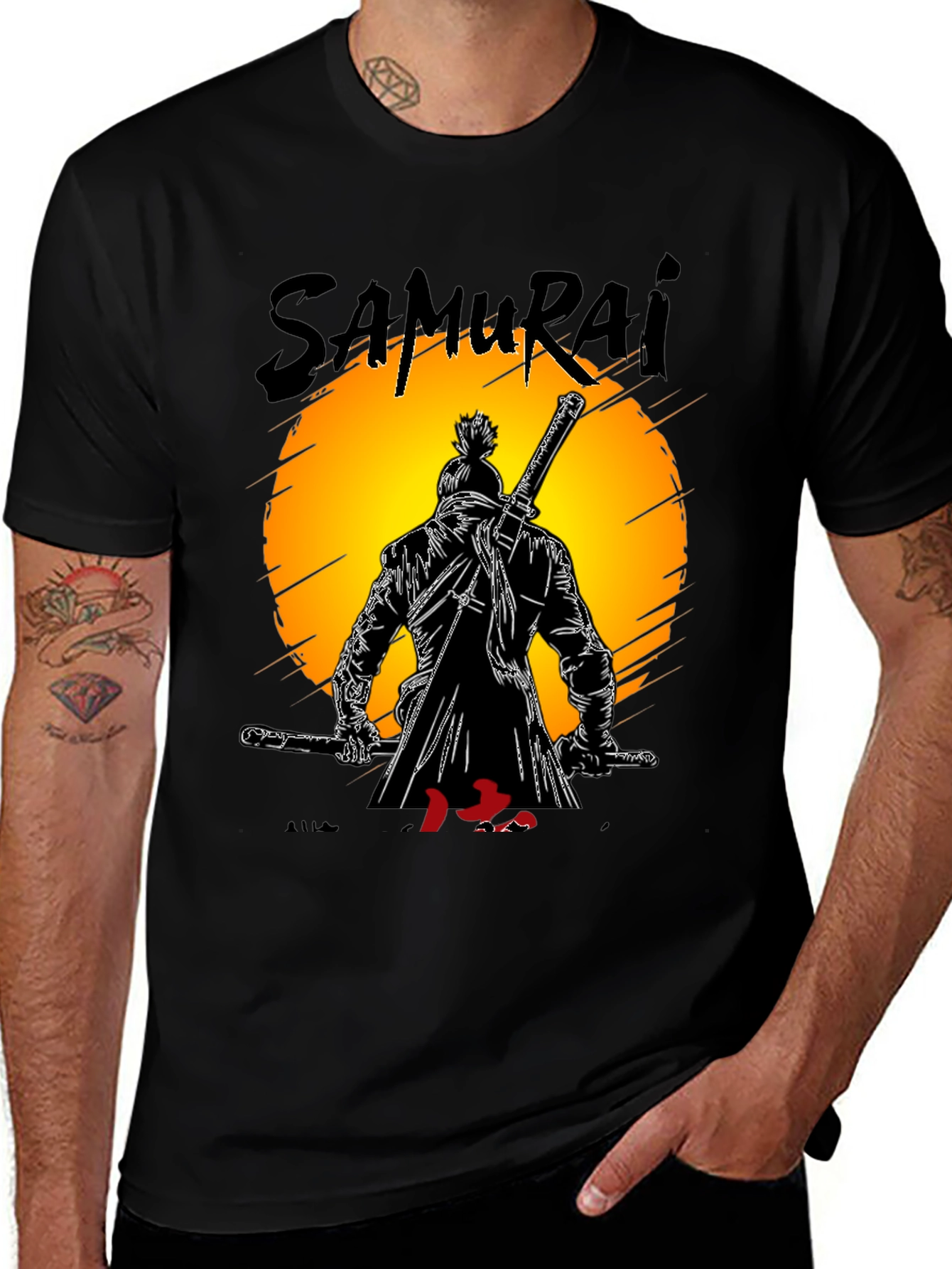 Variant 2 of Samurai Graphic Tee - Warrior Design Black Cotton T-Shirt