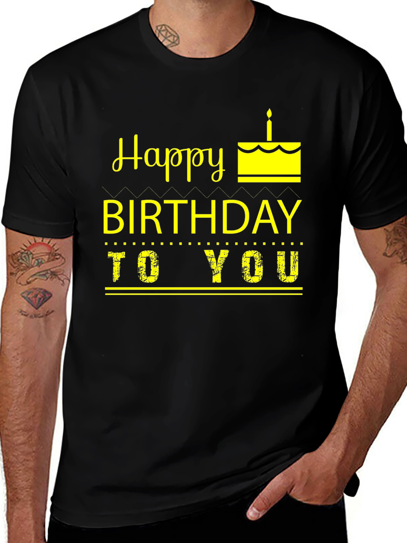 Variant 2 of Happy Birthday Graphic Tee - Black Crew Neck T-Shirt