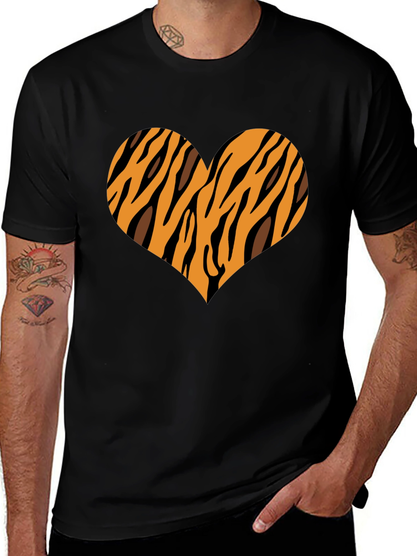 Variant 25 of Tiger Stripe Heart Graphic Tee - Black