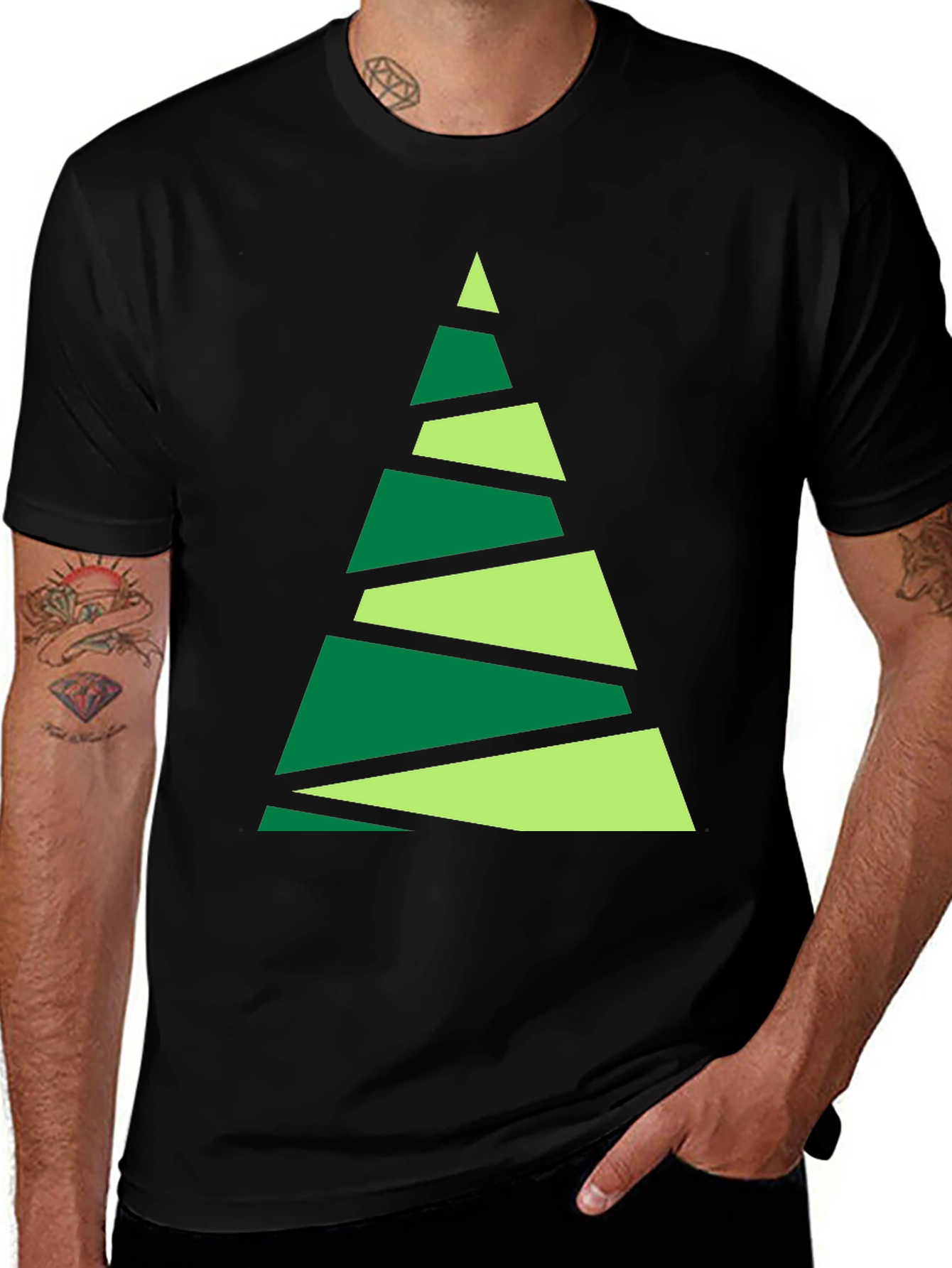 Geometric Christmas Tree Black T-Shirt