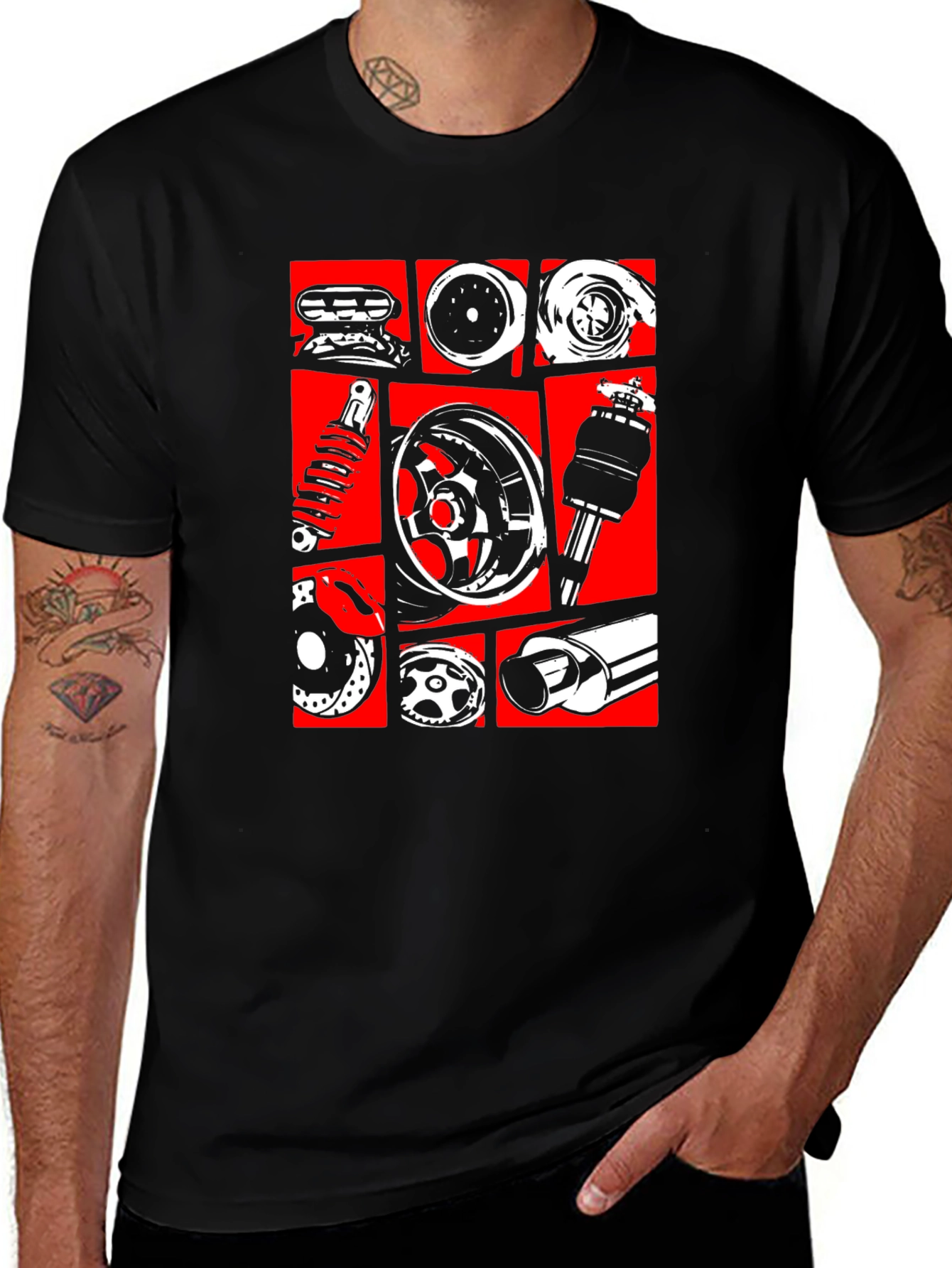 Variant 18 of Car Parts Graphic Tee - Black