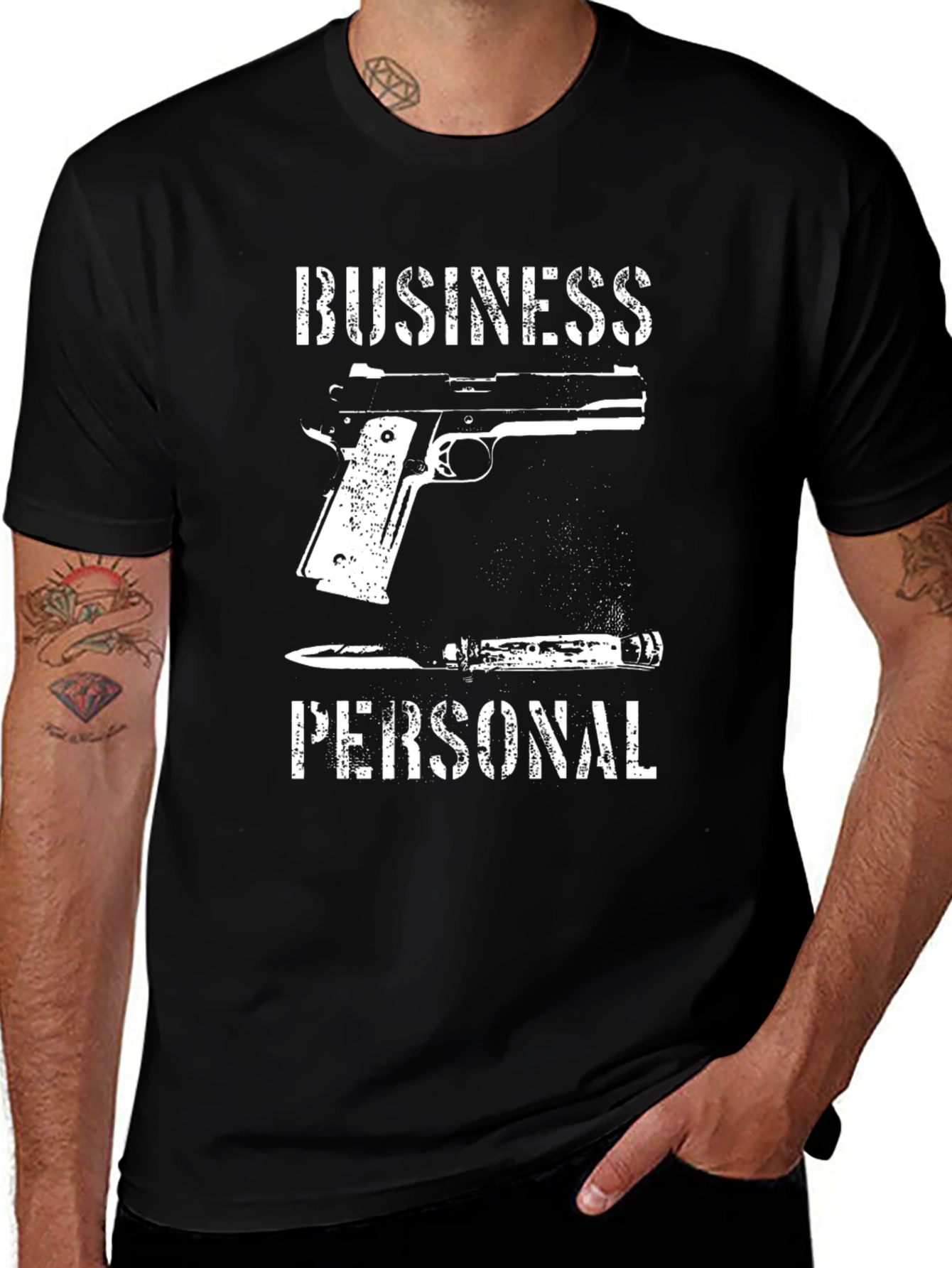 Black Business or Personal T-Shirt: Gun & Knife Graphic Tee main image