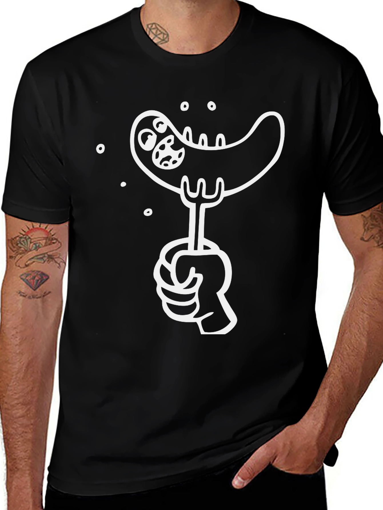 Variant 20 of Funny Sausage Graphic Tee - Black Cotton T-Shirt