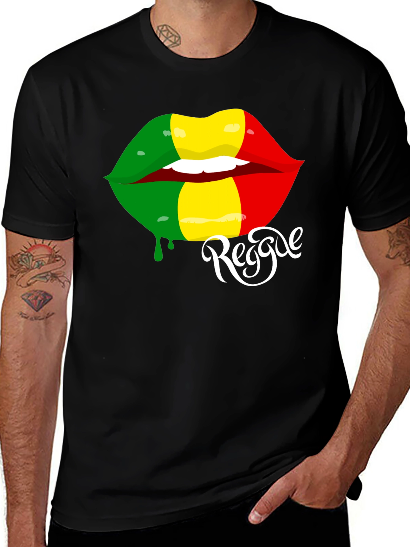 Variant 3 of Reggae Lips Graphic Tee - Rasta Colors T-Shirt