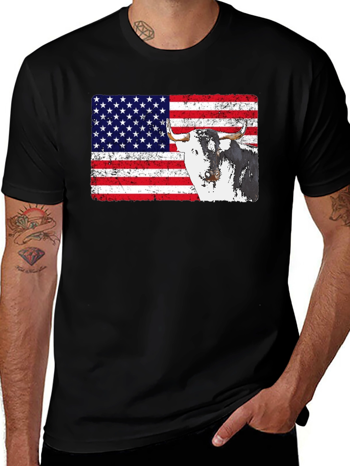Variant 8 of USA Flag Bull Graphic Print Men's Black T-Shirt