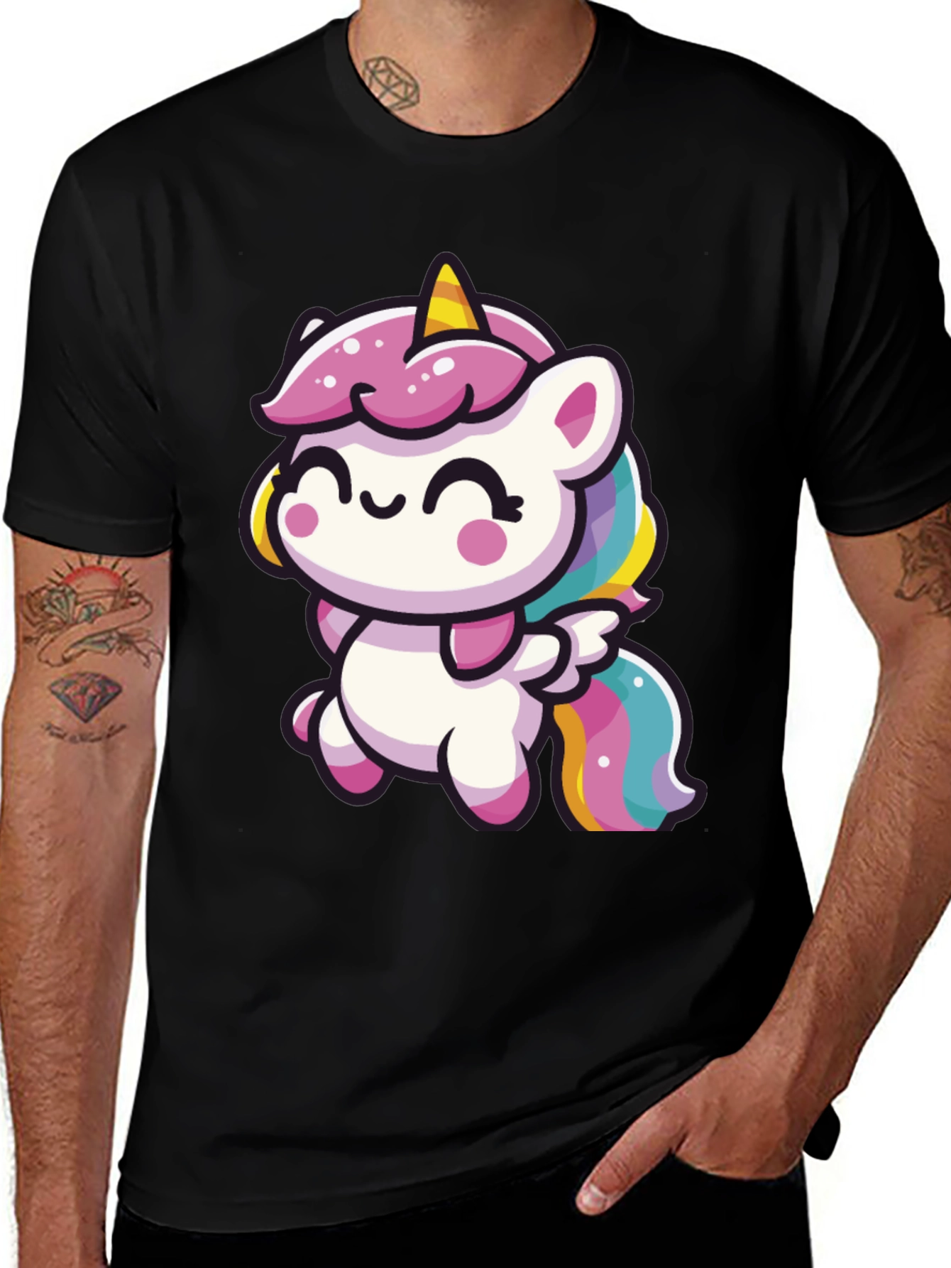 Variant 21 of Cute Unicorn Graphic Tee - Black Cotton Shirt