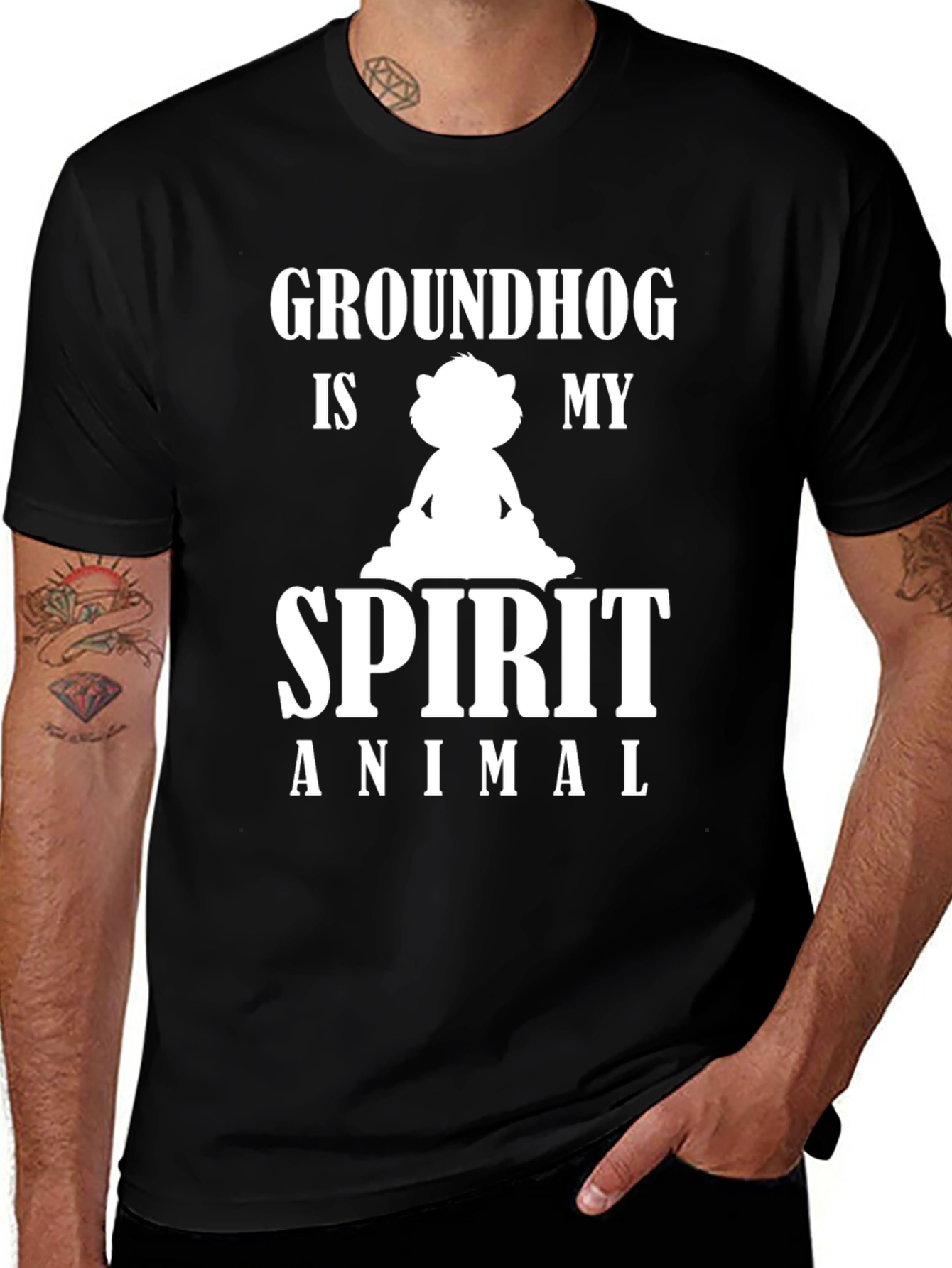 Variant 10 of Groundhog Spirit Animal Graphic Tee - Black Cotton