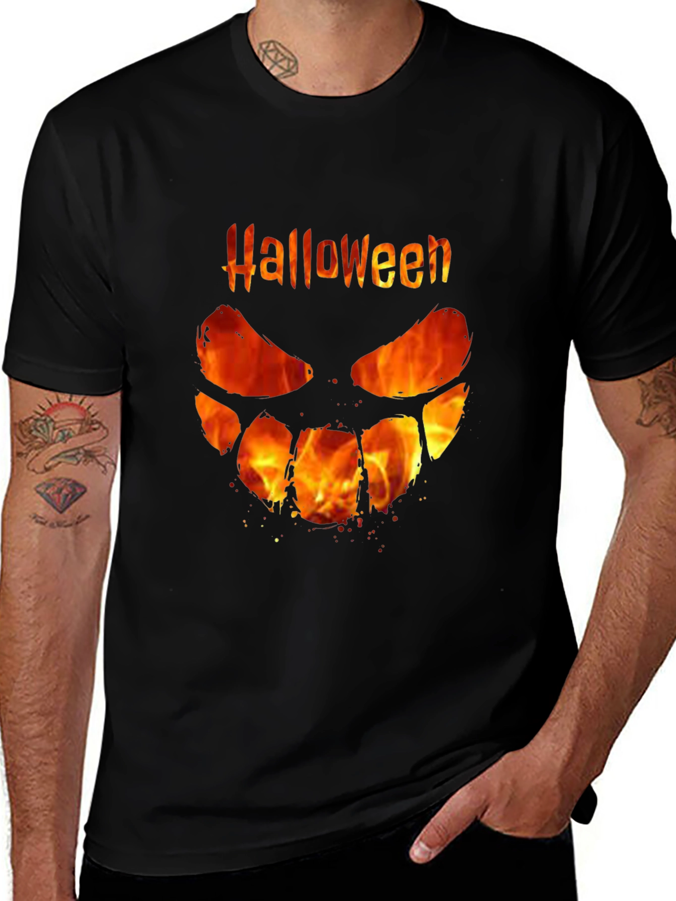 Halloween Fire Face Black T-Shirt