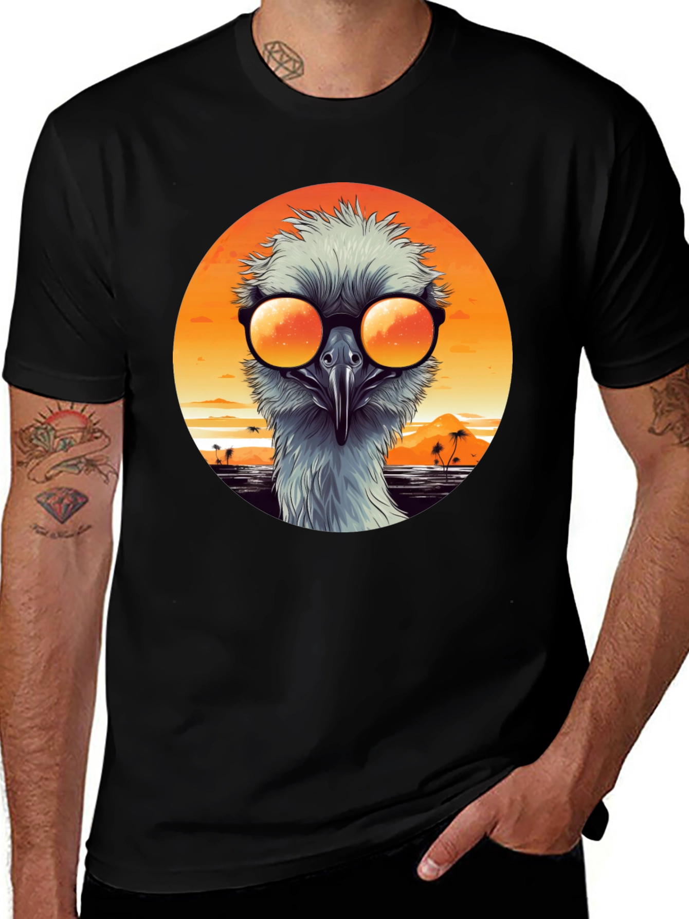 Variant 20 of Cool Ostrich Graphic Tee - Tropical Sunset Style