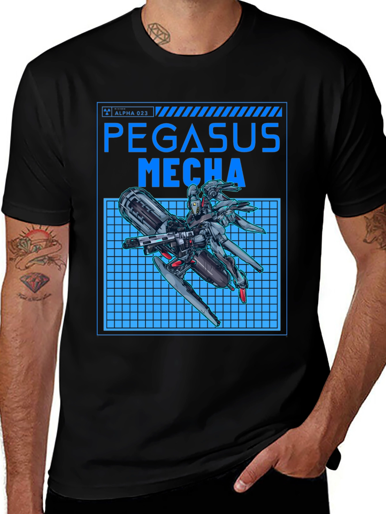 Pegasus Mecha Black T-Shirt - Futuristic Robot Design