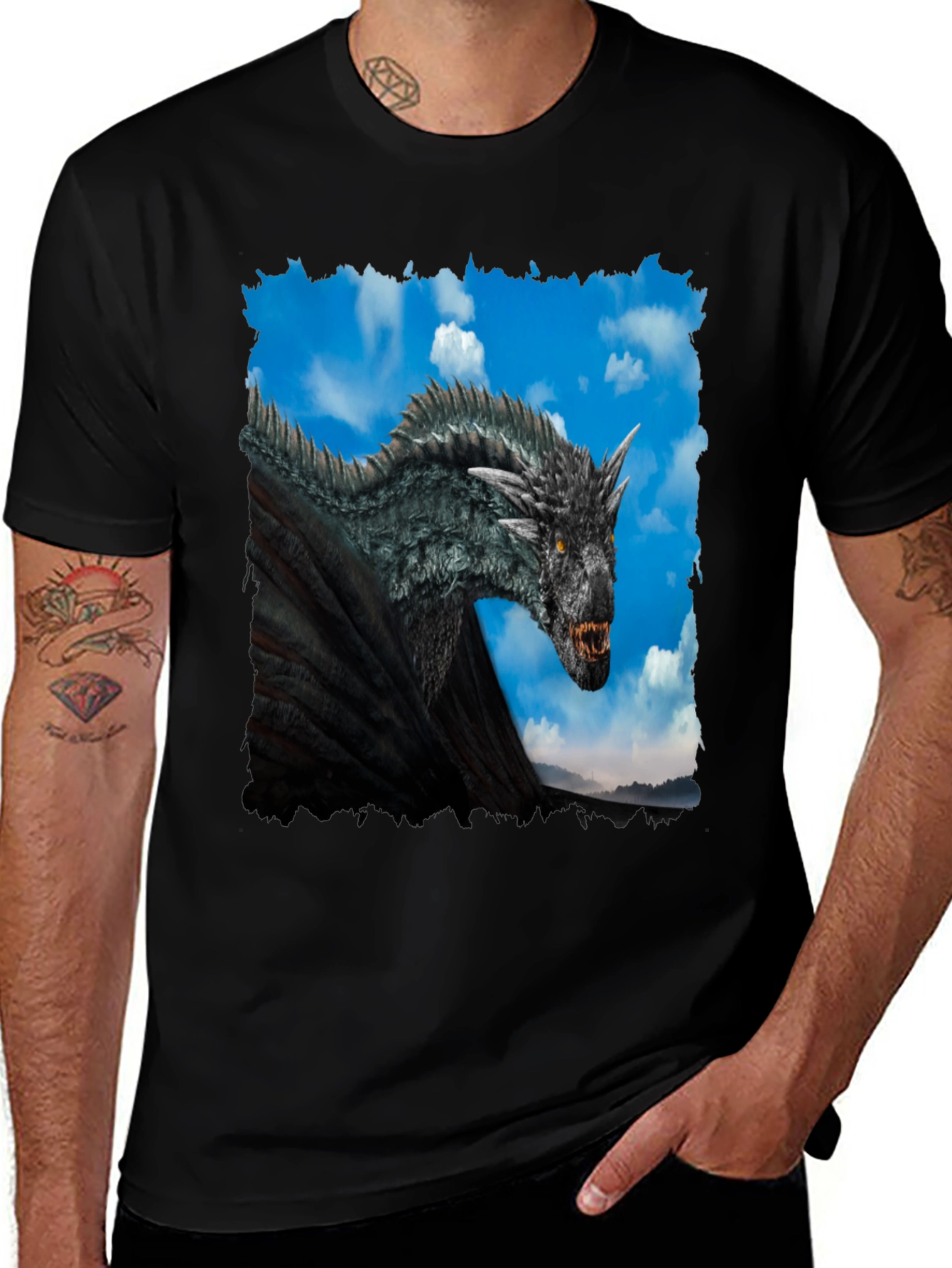 Variant 29 of Dragon Graphic Print Black T-Shirt
