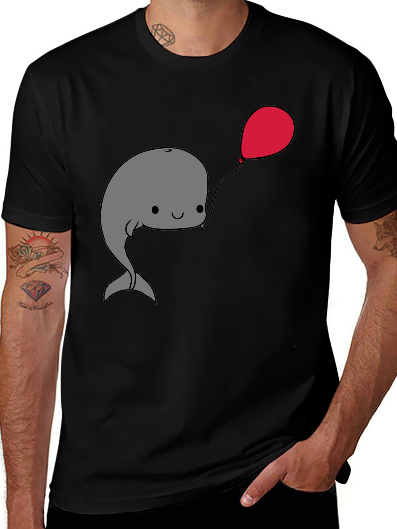 Variant 22 of Cute Whale with Balloon Black T-Shirt