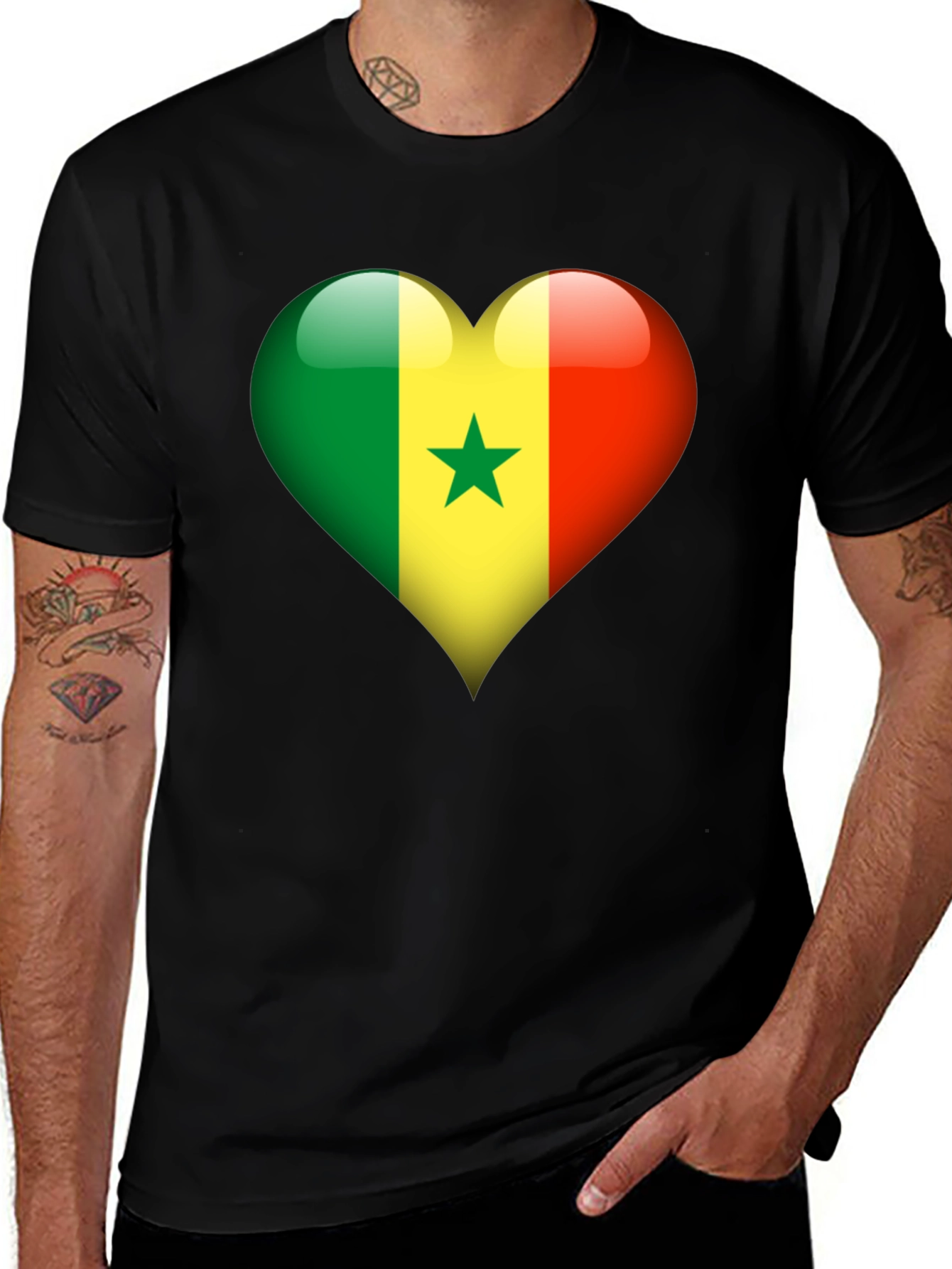 Variant 2 of Senegal Flag Heart T-Shirt - Black Tee