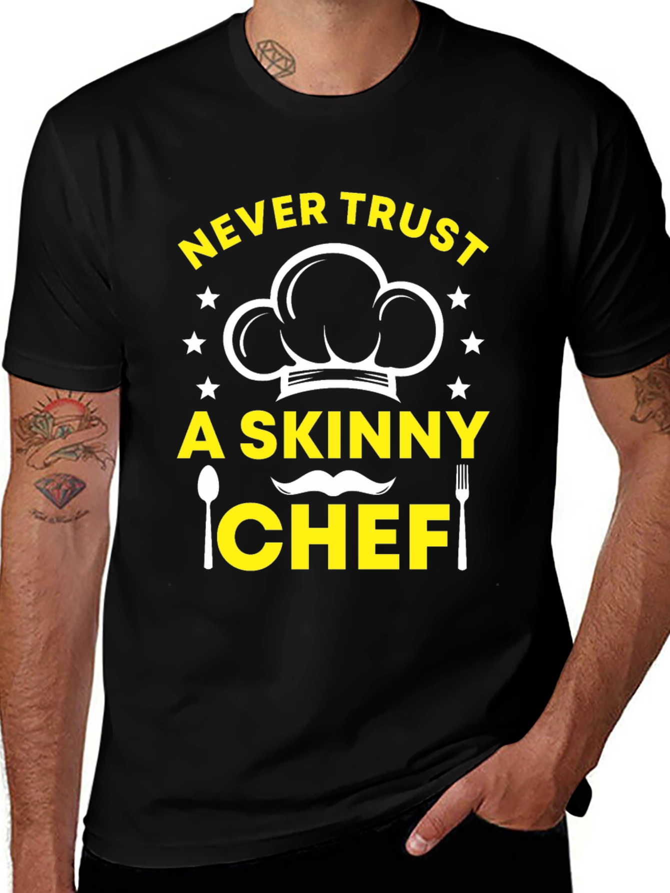 Never Trust a Skinny Chef Black Graphic T-Shirt