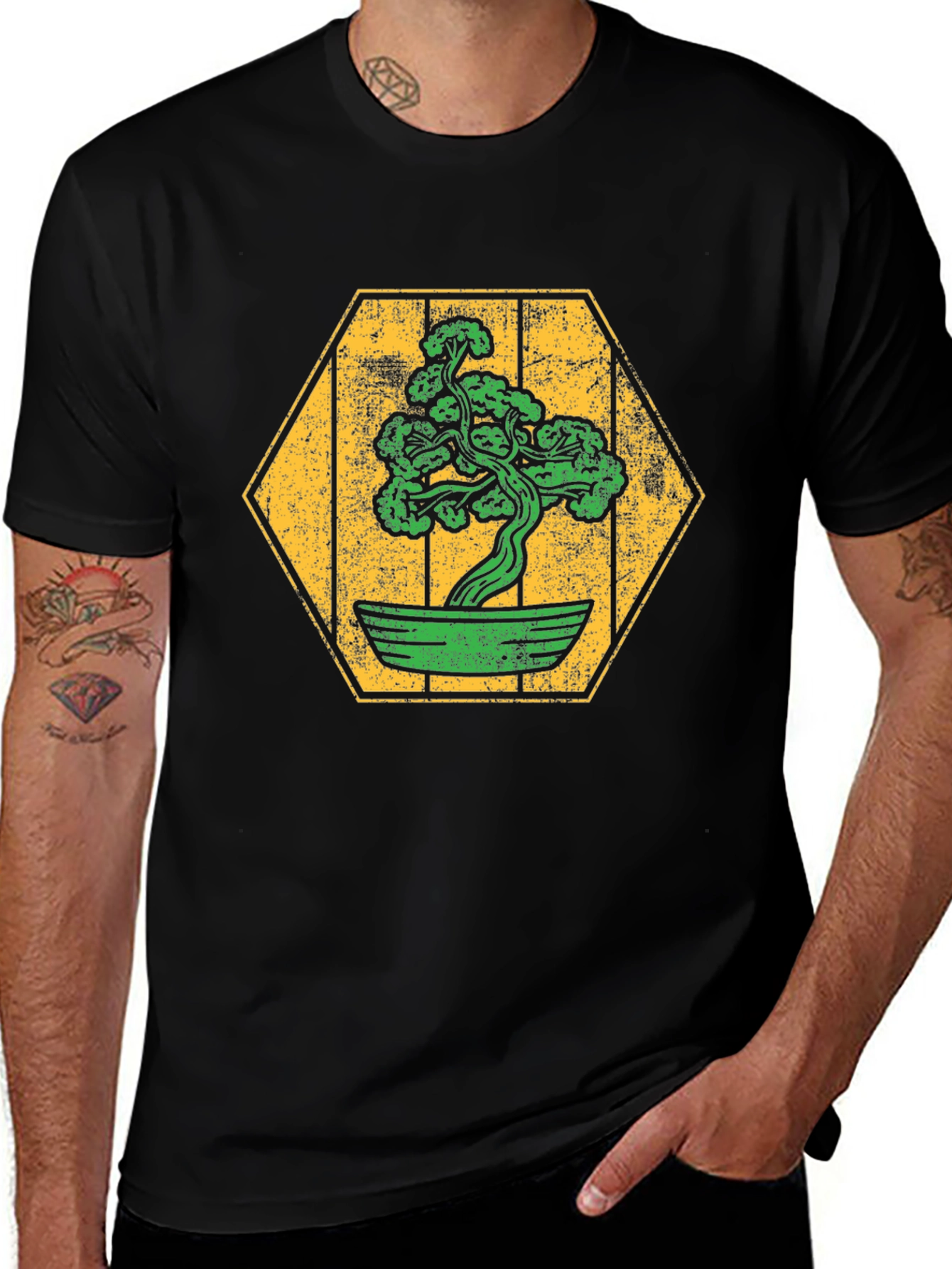 Variant 24 of Bonsai Tree Graphic Tee - Black Cotton T-Shirt