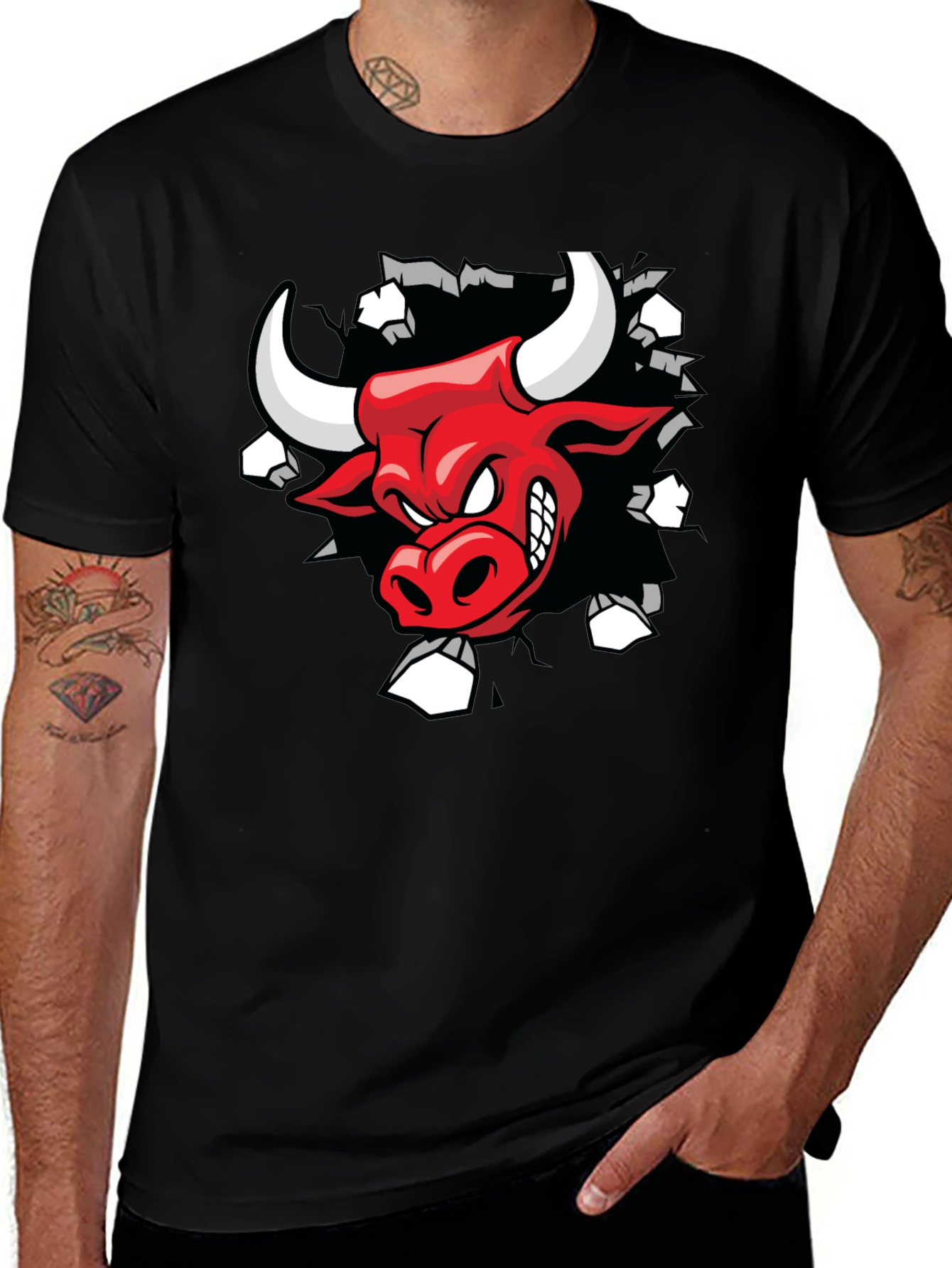 Variant 7 of Men's Black Graphic T-Shirt - Red Bull Design