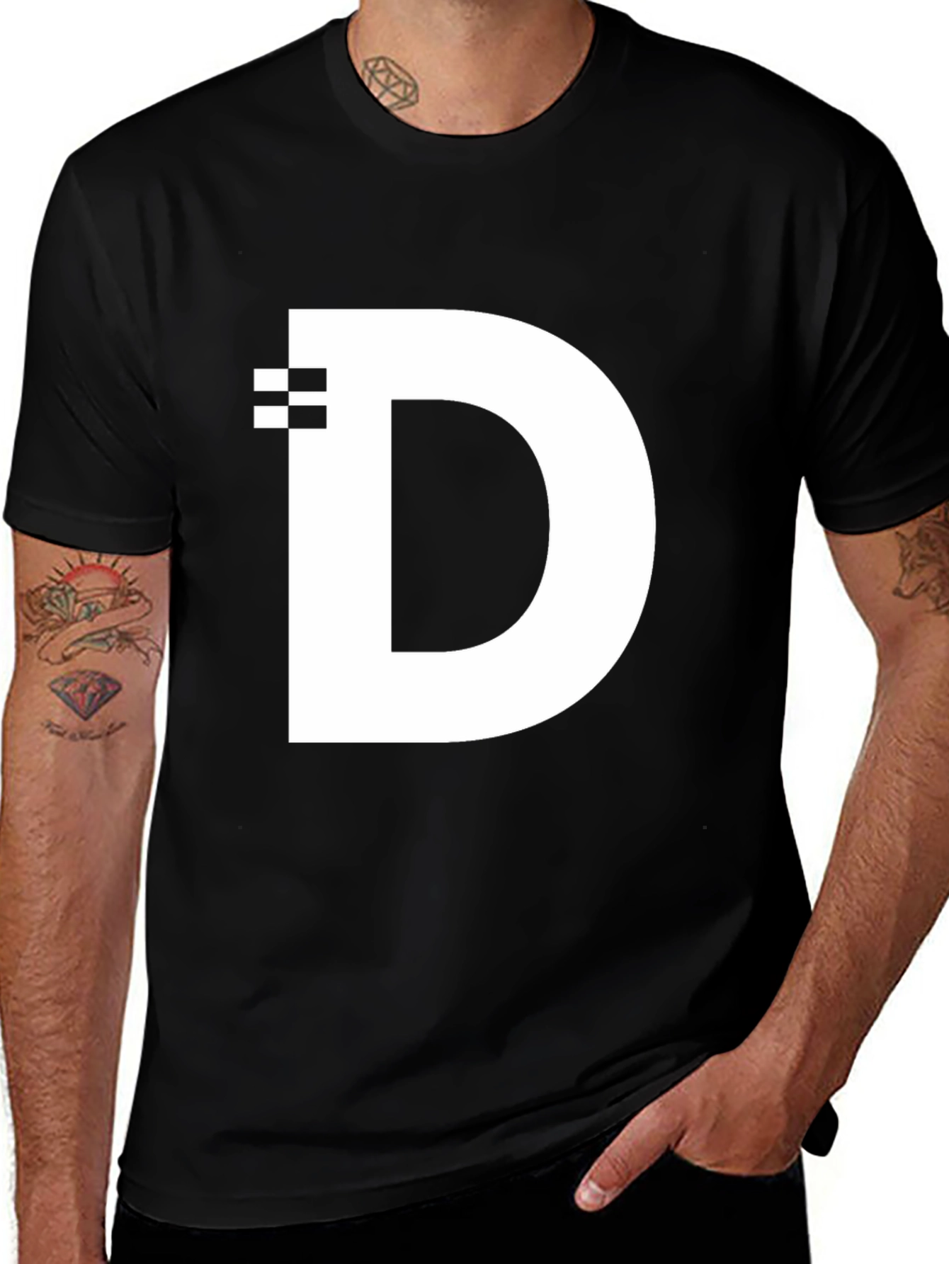 Variant 3 of Modern Black T-Shirt with White "D" Graphic Design