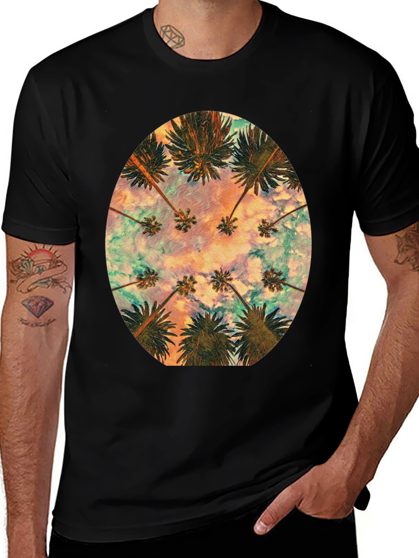 Variant 15 of Palm Tree Graphic Black T-Shirt