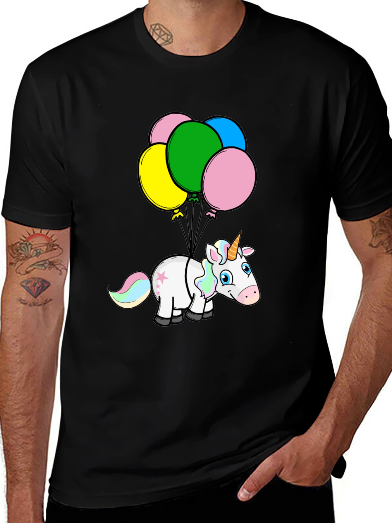 Variant 15 of Unicorn Balloons Graphic Tee - Black Cotton Shirt