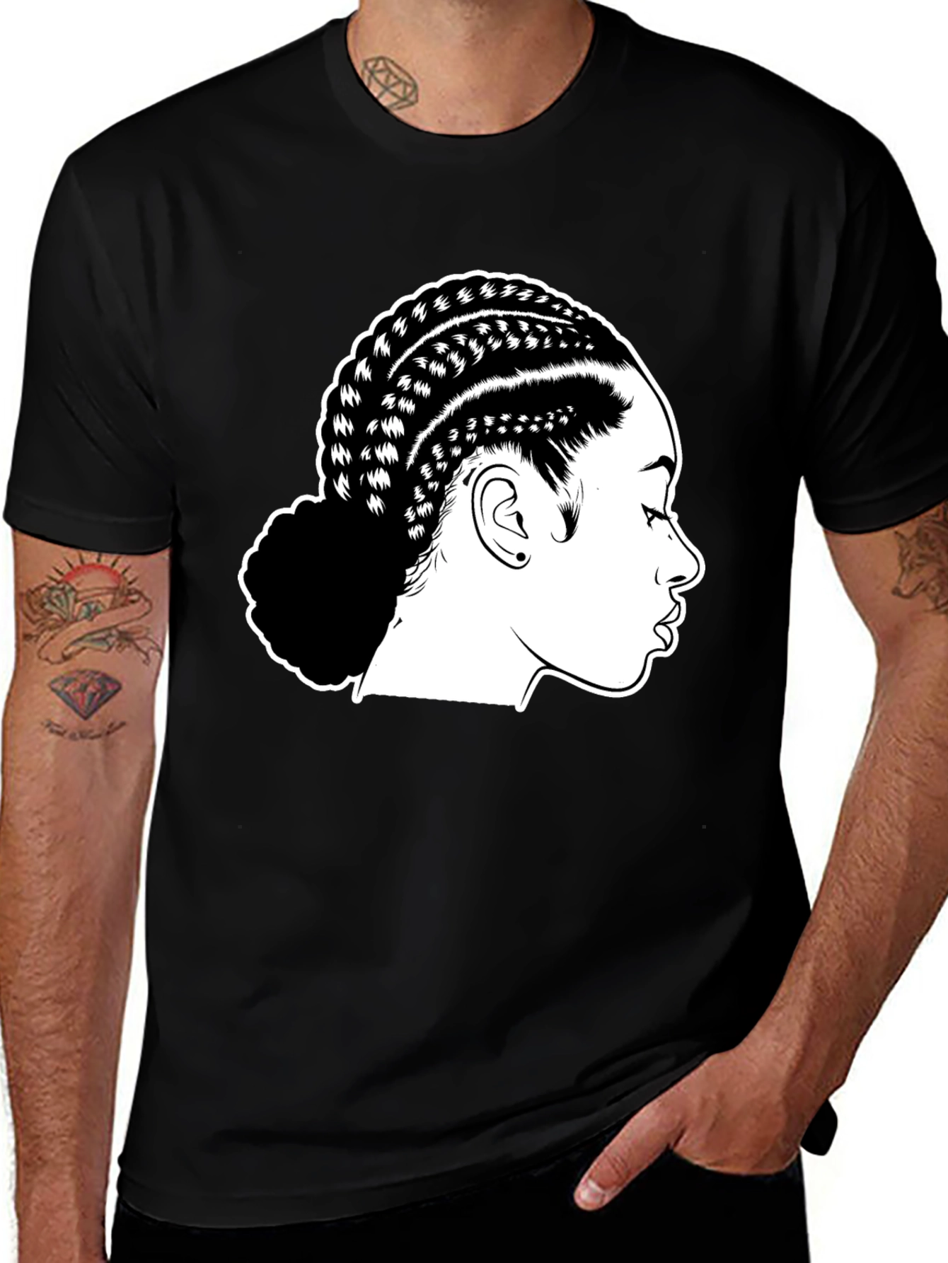 Variant 27 of Braided Hair Graphic Black T-Shirt