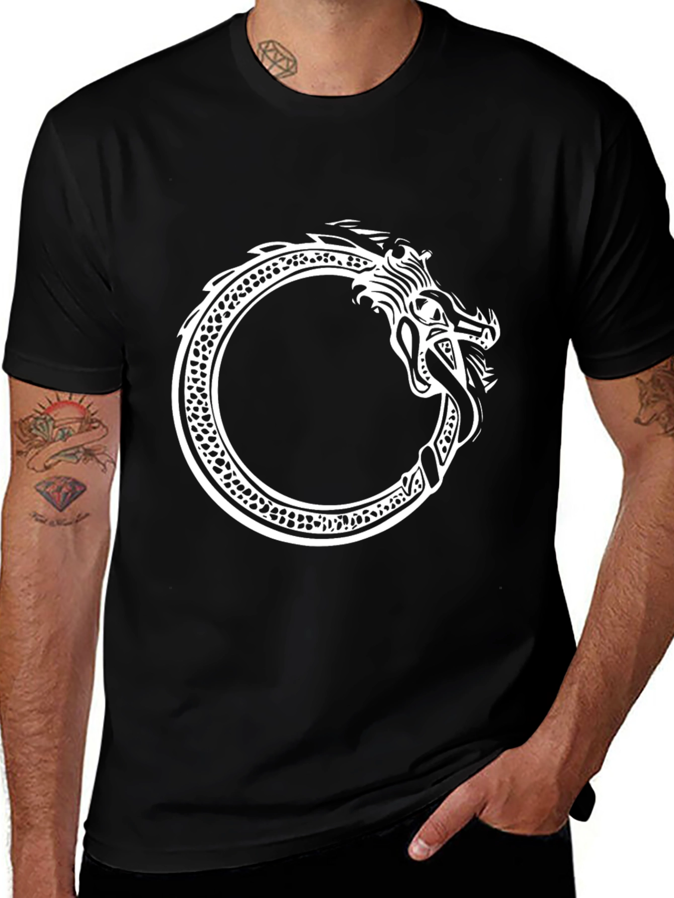 Variant 19 of Ouroboros Dragon T-Shirt - Circle Snake Graphic Tee