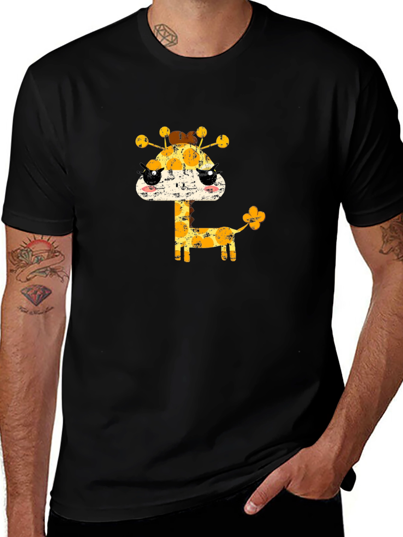 Variant 26 of Cute Giraffe Graphic Black T-Shirt