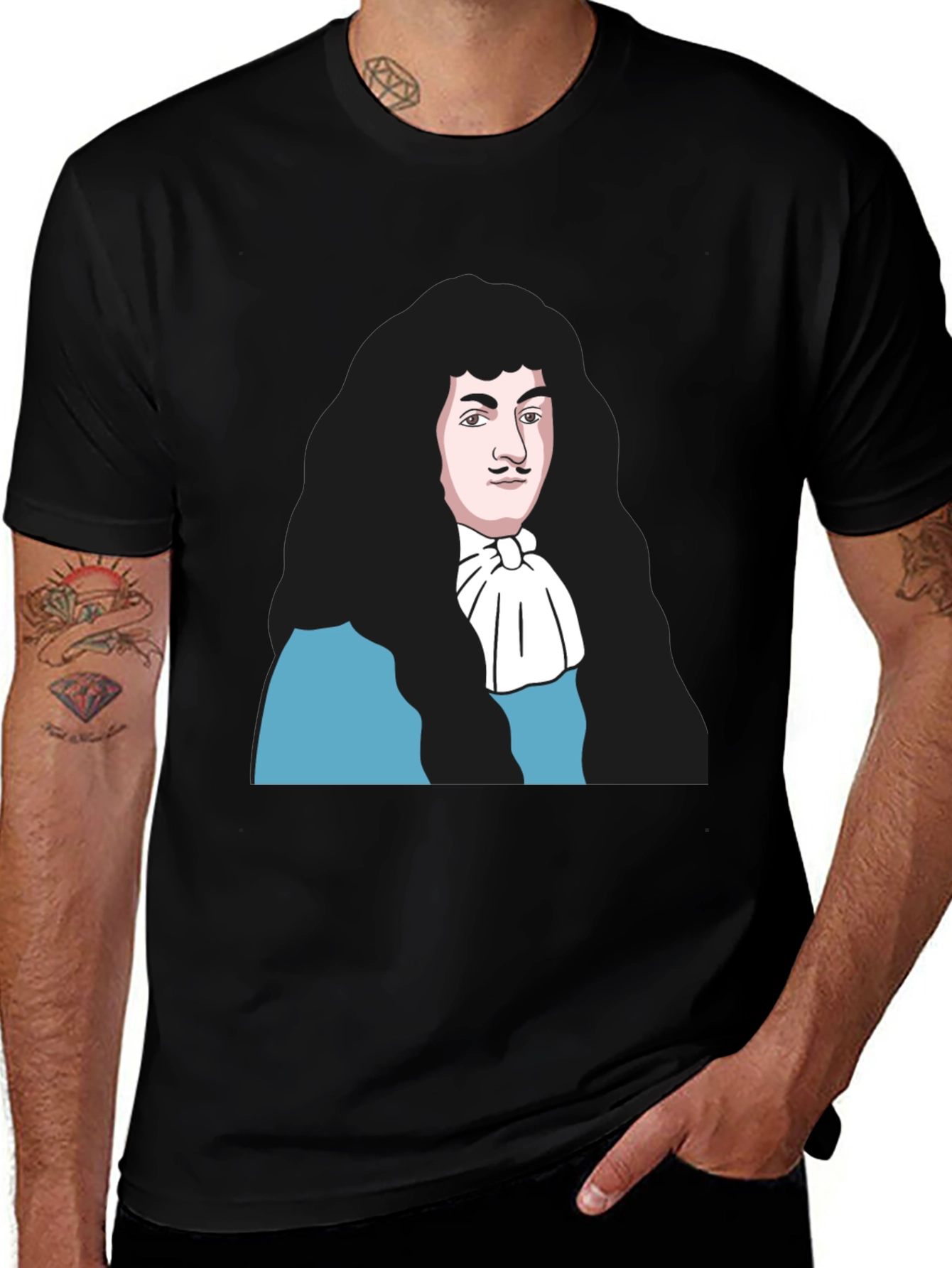 Variant 9 of Black T-Shirt with Baroque Era Portrait