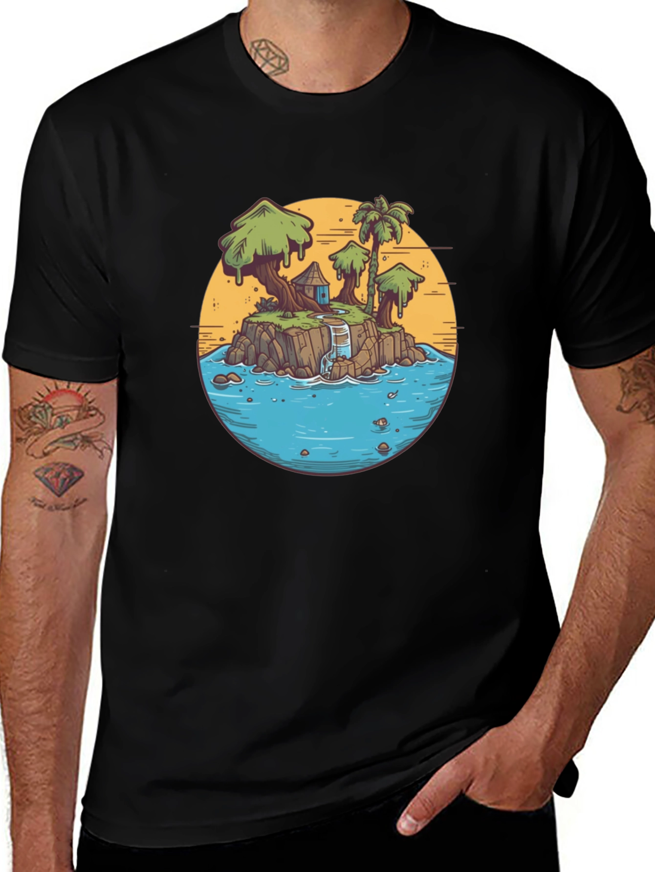 Variant 16 of Tropical Island Graphic Tee - Men's Black T-Shirt