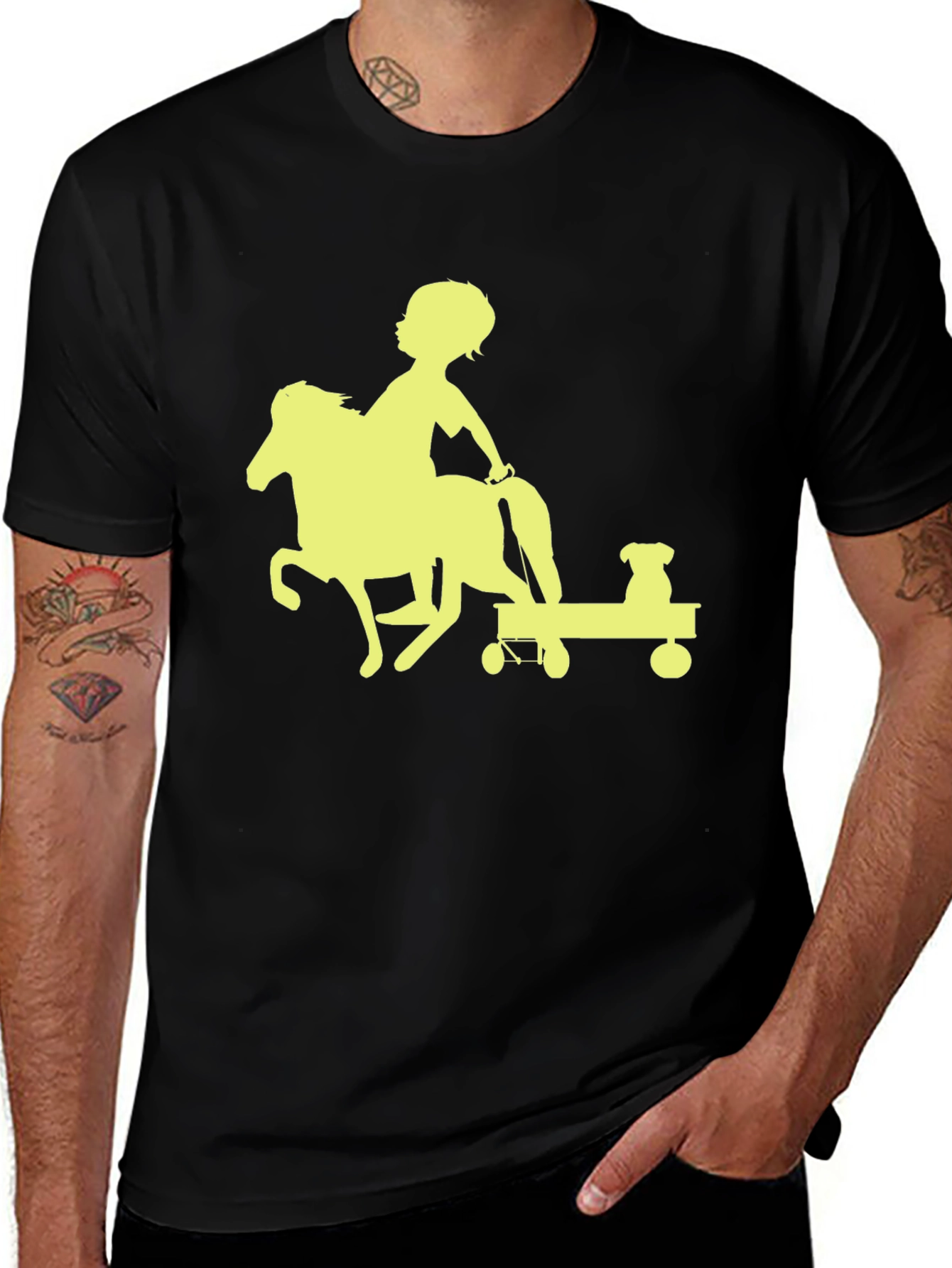 Graphic Tee - Girl on Horse, Dog in Wagon