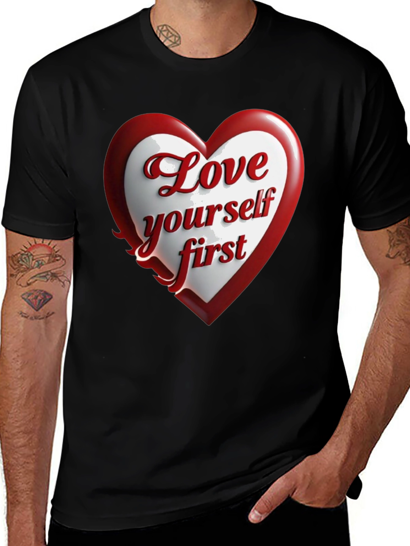 Variant 21 of Love Yourself First Graphic Tee - Black Cotton Shirt