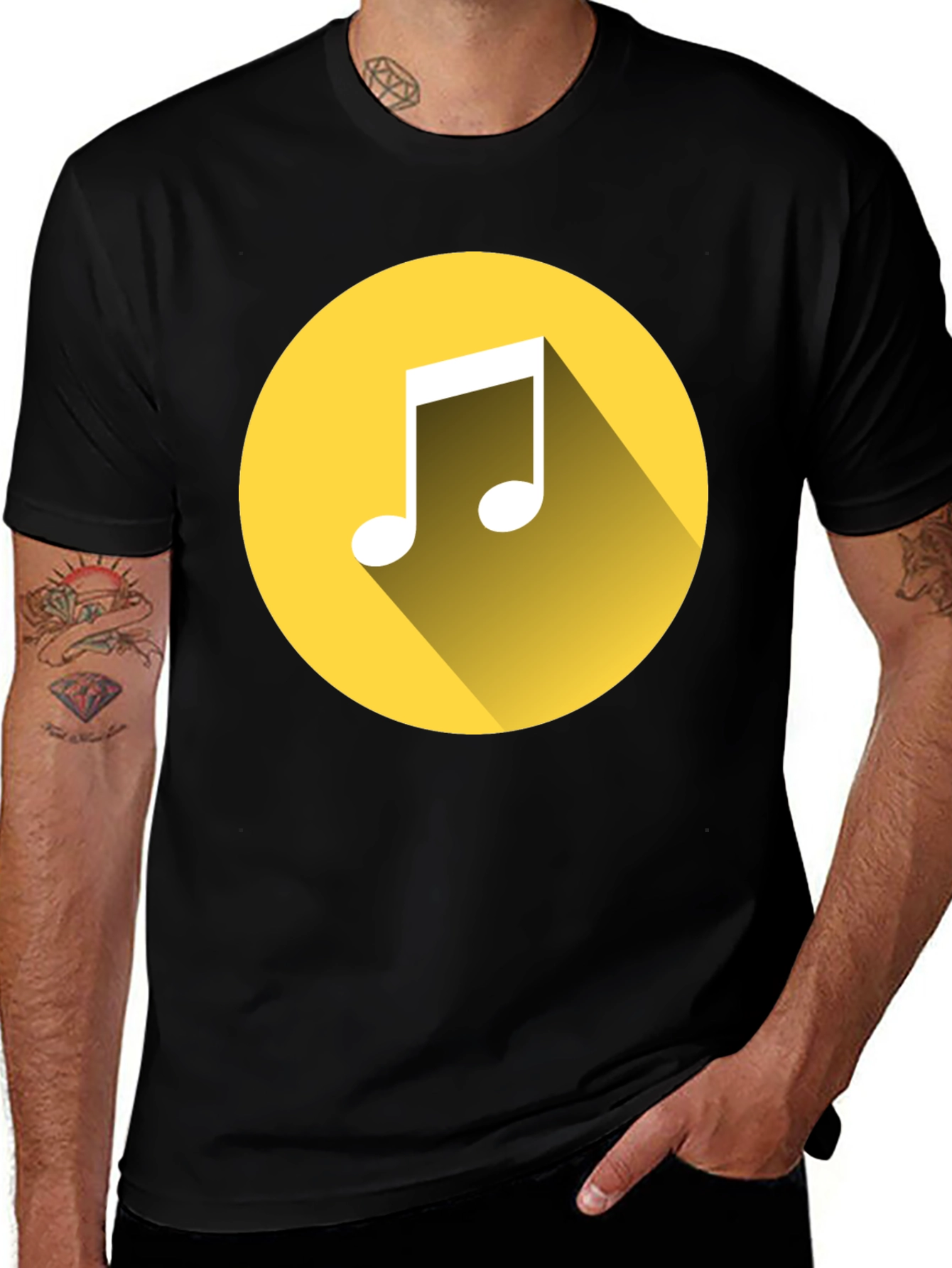 Variant 14 of Music Note Graphic Tee - Black Cotton T-Shirt