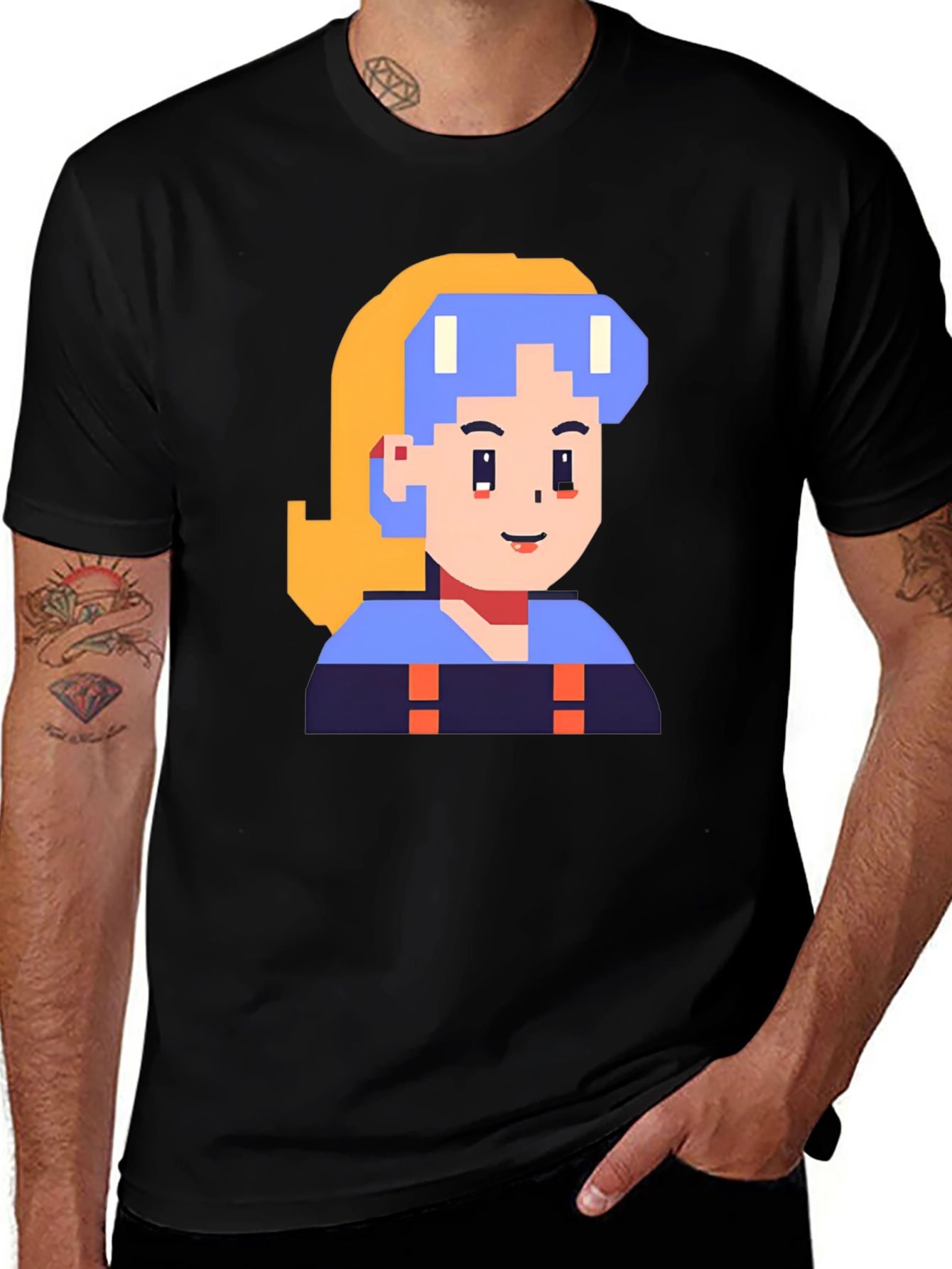 Variant 27 of Pixelated Girl T-Shirt - Black Cotton Tee