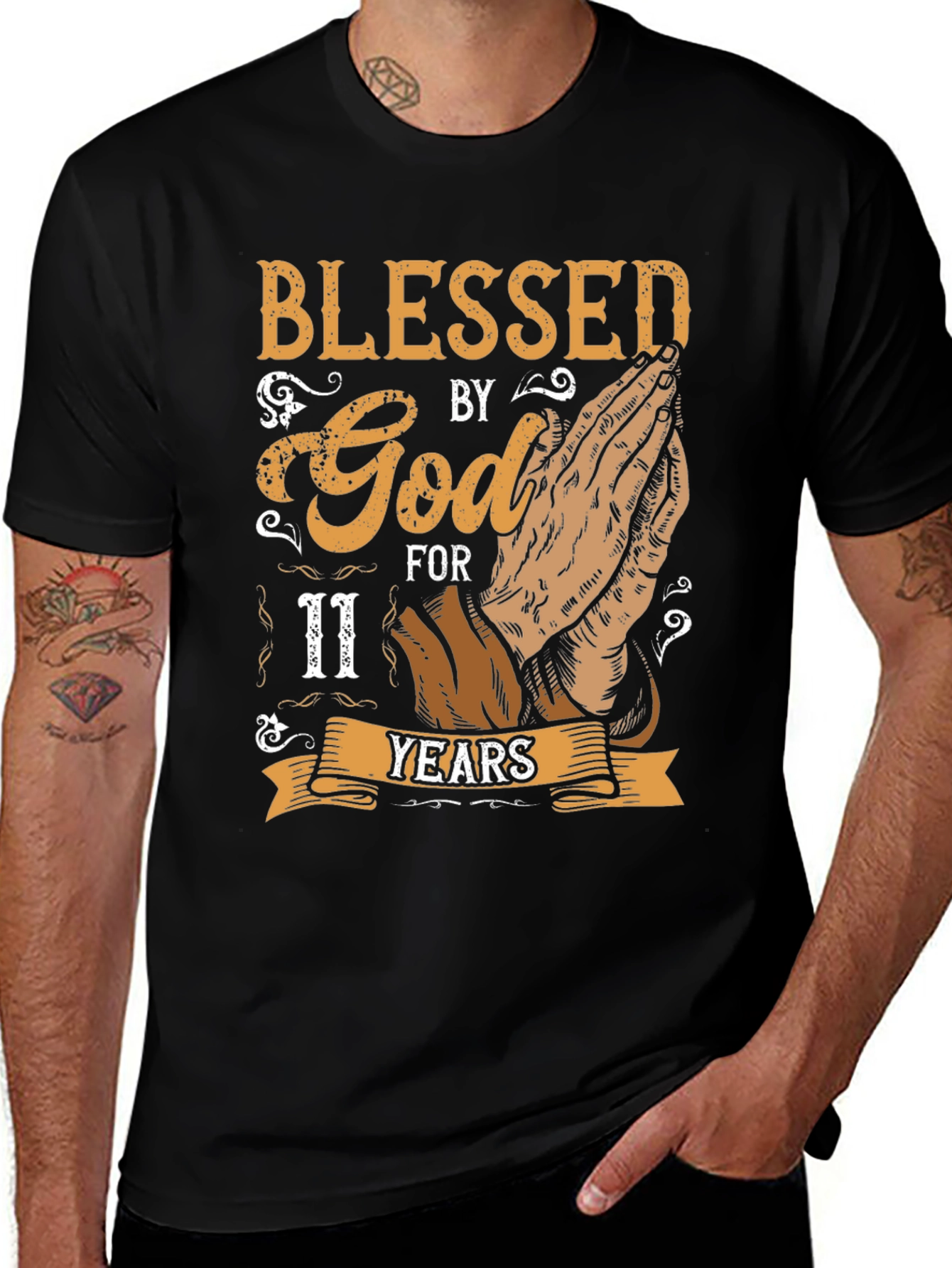 Variant 21 of Blessed By God For 11 Years Black Graphic T-Shirt