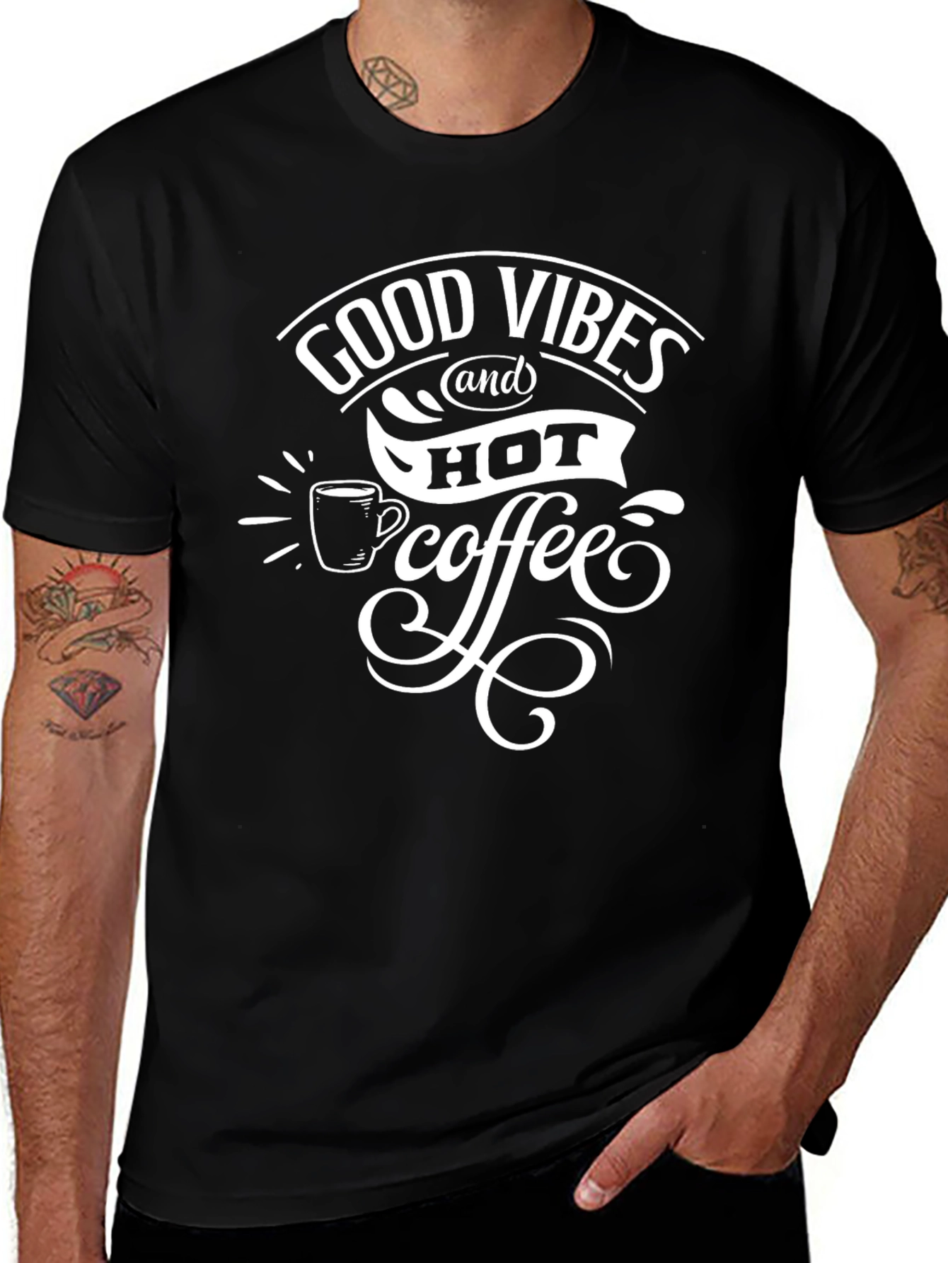 Variant 4 of Good Vibes & Hot Coffee Black Graphic Tee