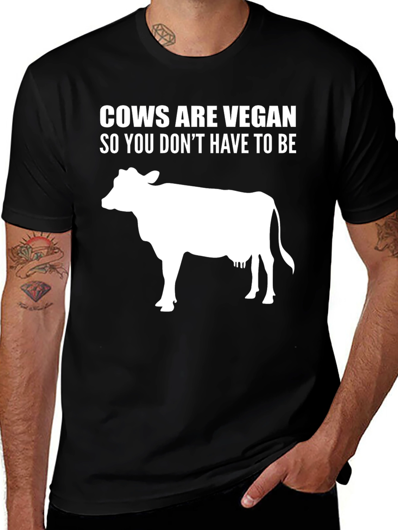 Variant 2 of Cows Are Vegan T-Shirt - Black Cotton Tee