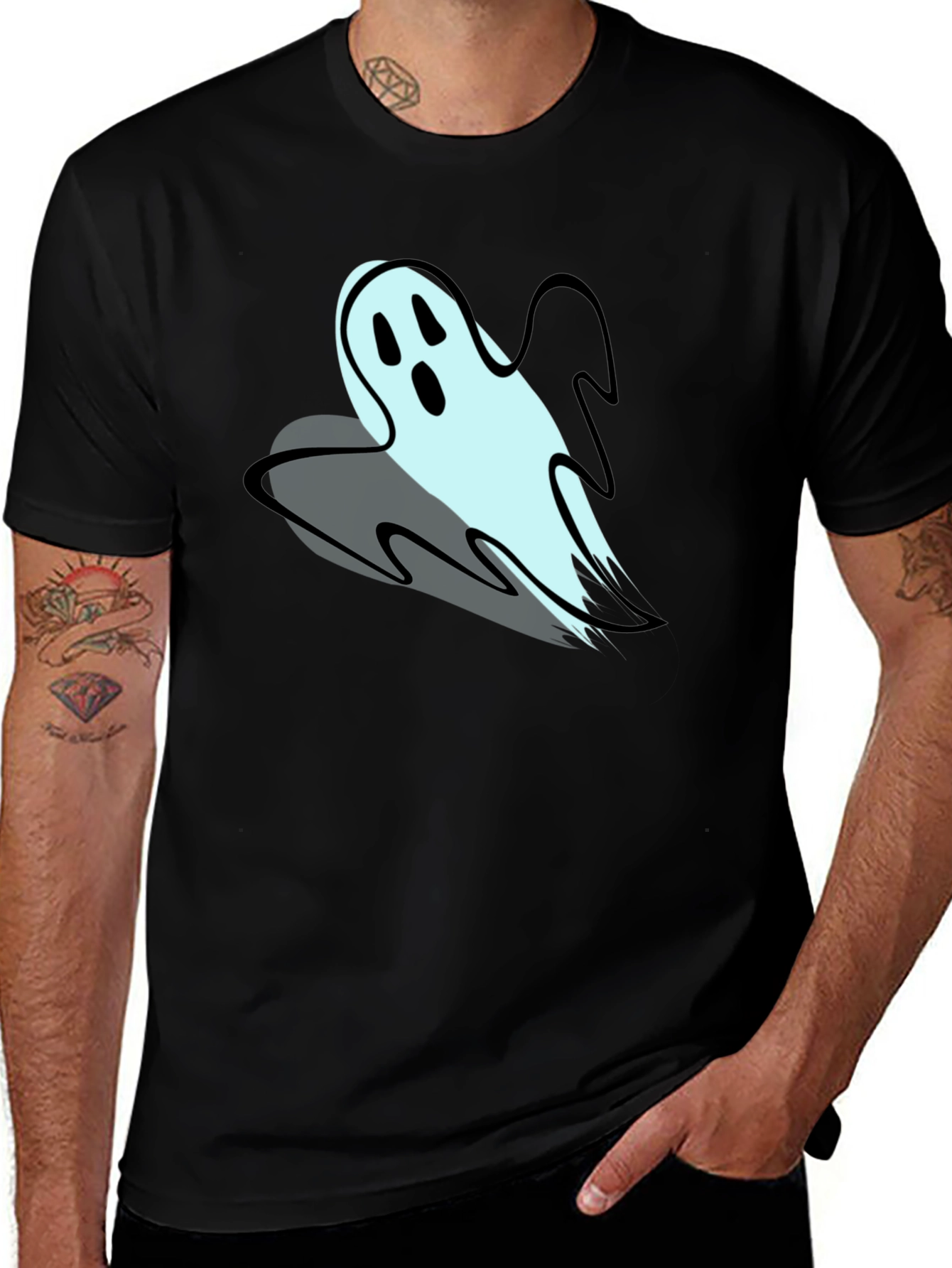 Variant 11 of Ghost Graphic Print Men's T-Shirt - Black