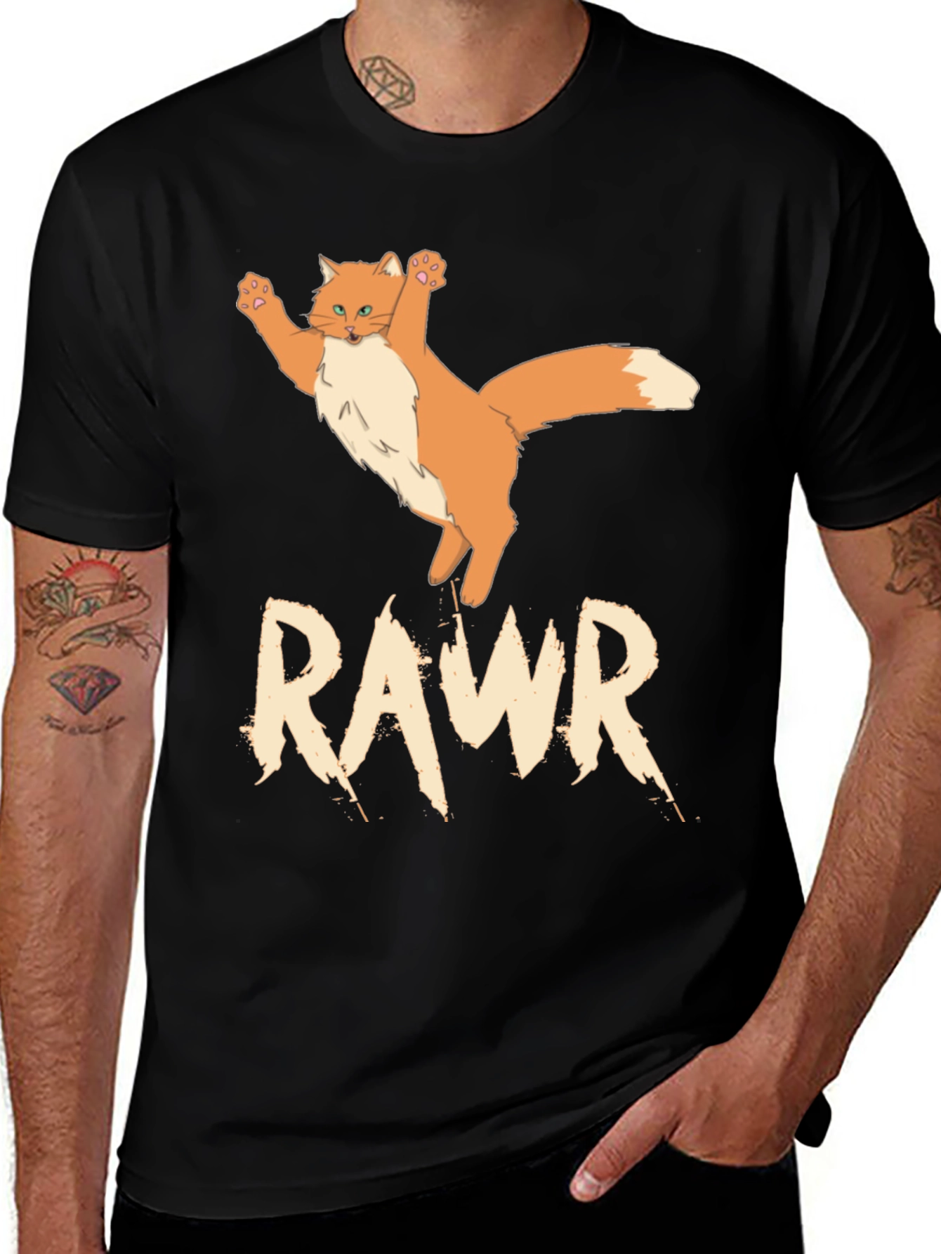 Variant 22 of RAWR Cat Graphic Tee - Black Cotton T-Shirt