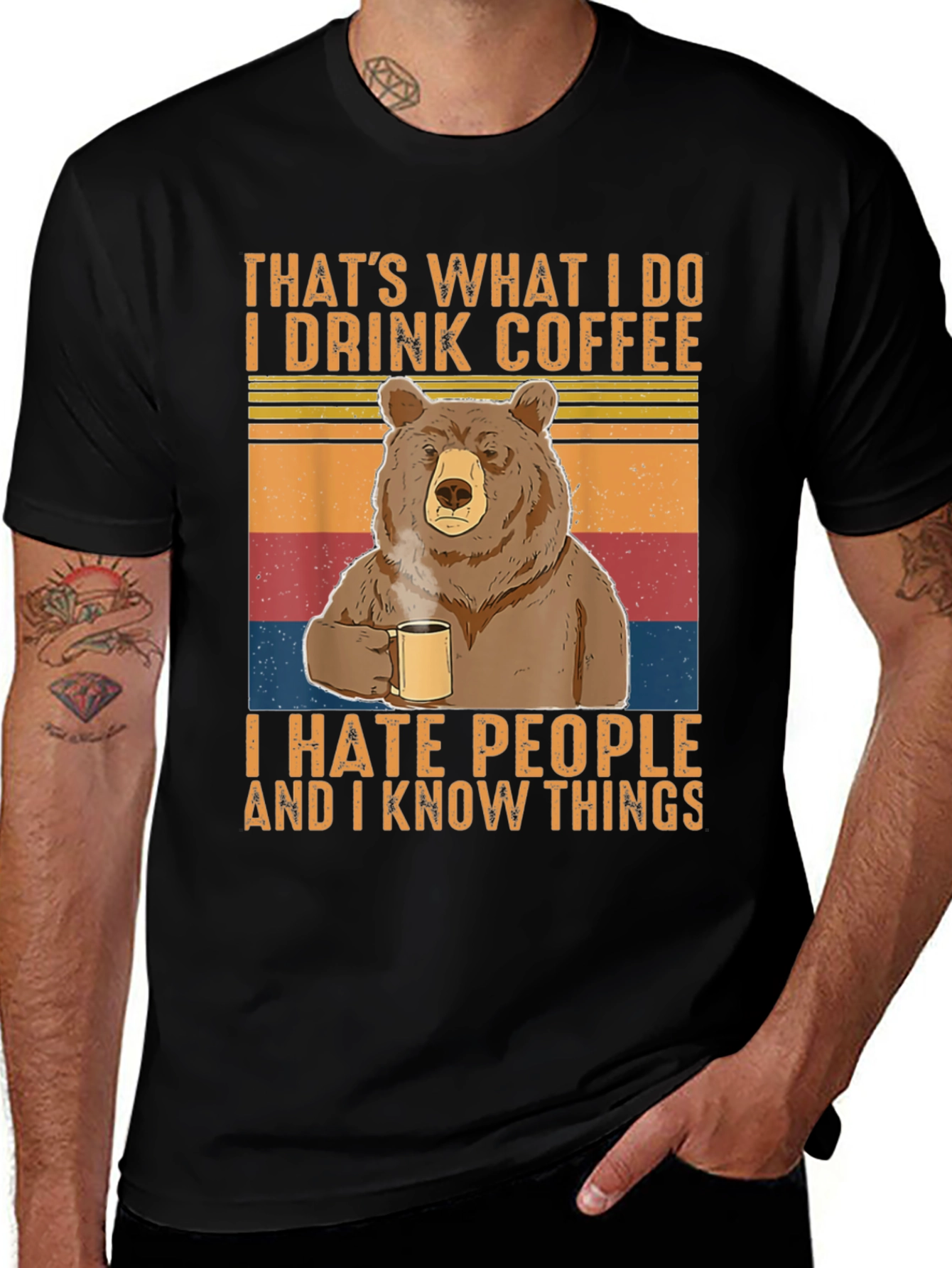 Variant 8 of Funny Bear Coffee Drinker Tee - I Hate People & Know Things T-Shirt