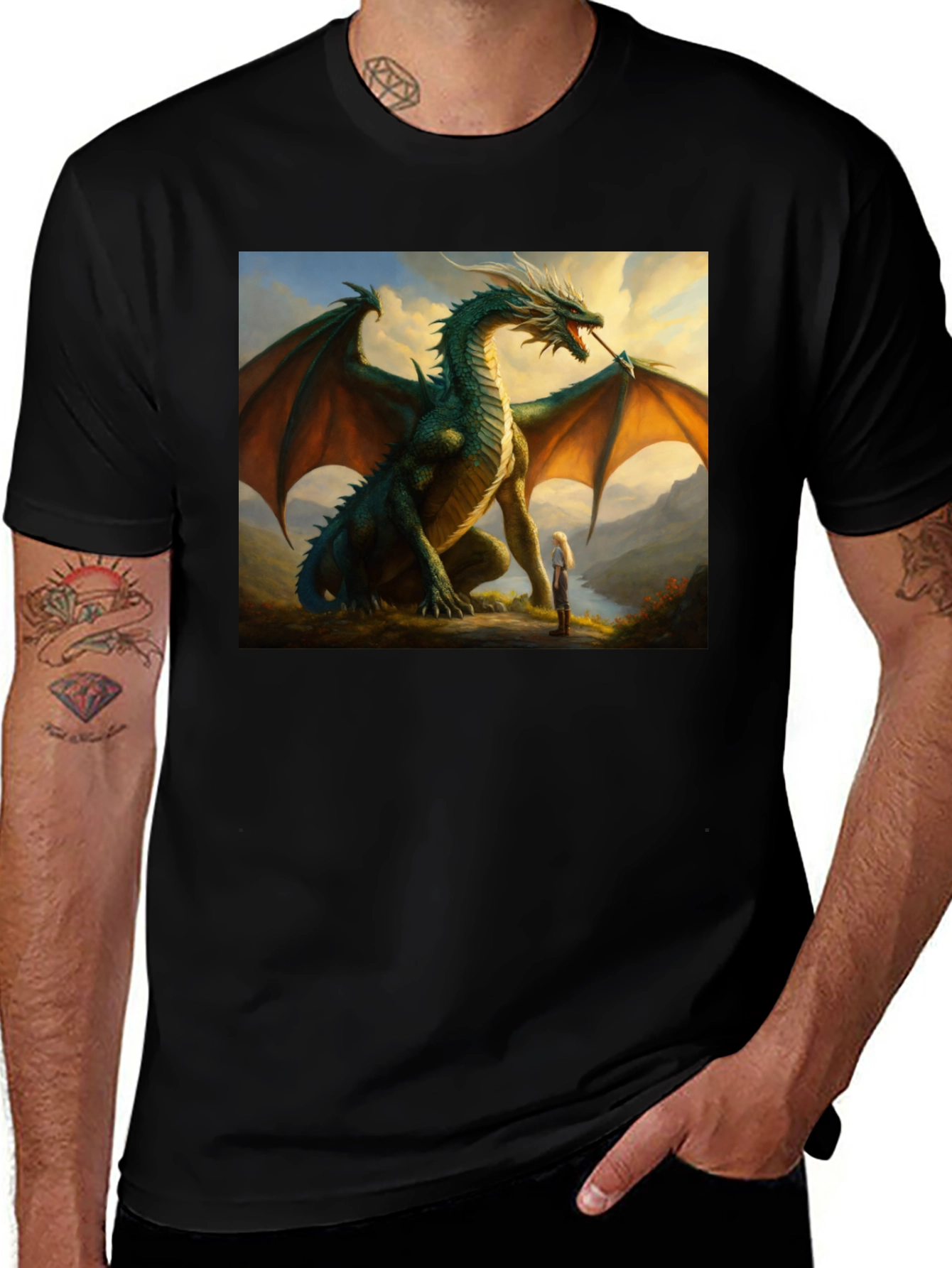 Variant 20 of Dragon & Girl Graphic T-Shirt - Fantasy Creature Tee