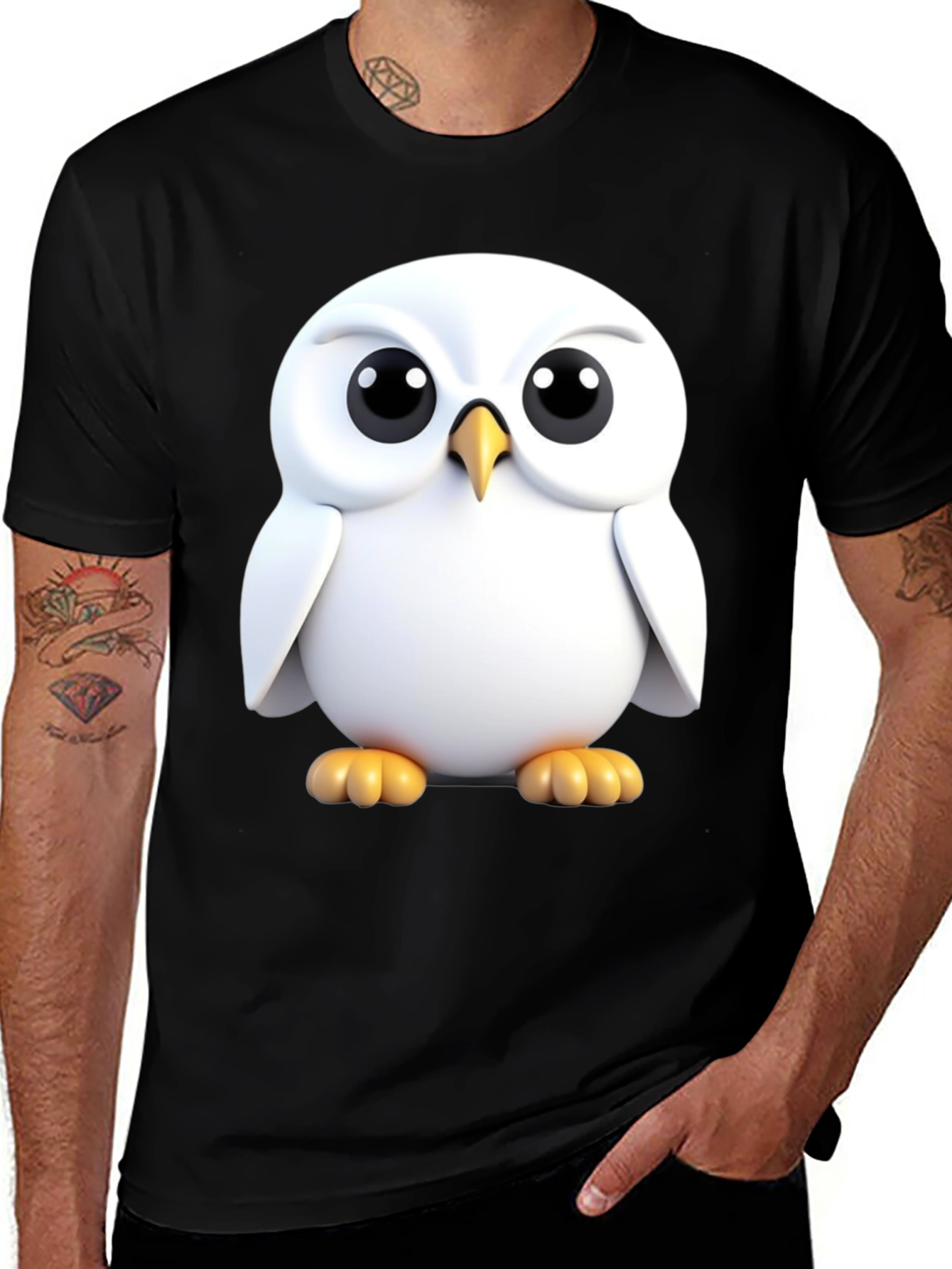 Variant 23 of Cute Cartoon Owl Graphic Black T-Shirt