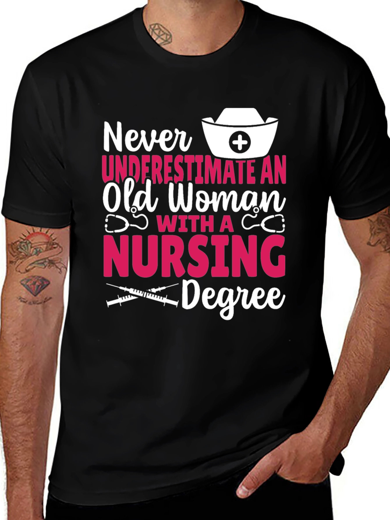 Variant 7 of Nursing Degree Graphic Tee - Old Woman Power!