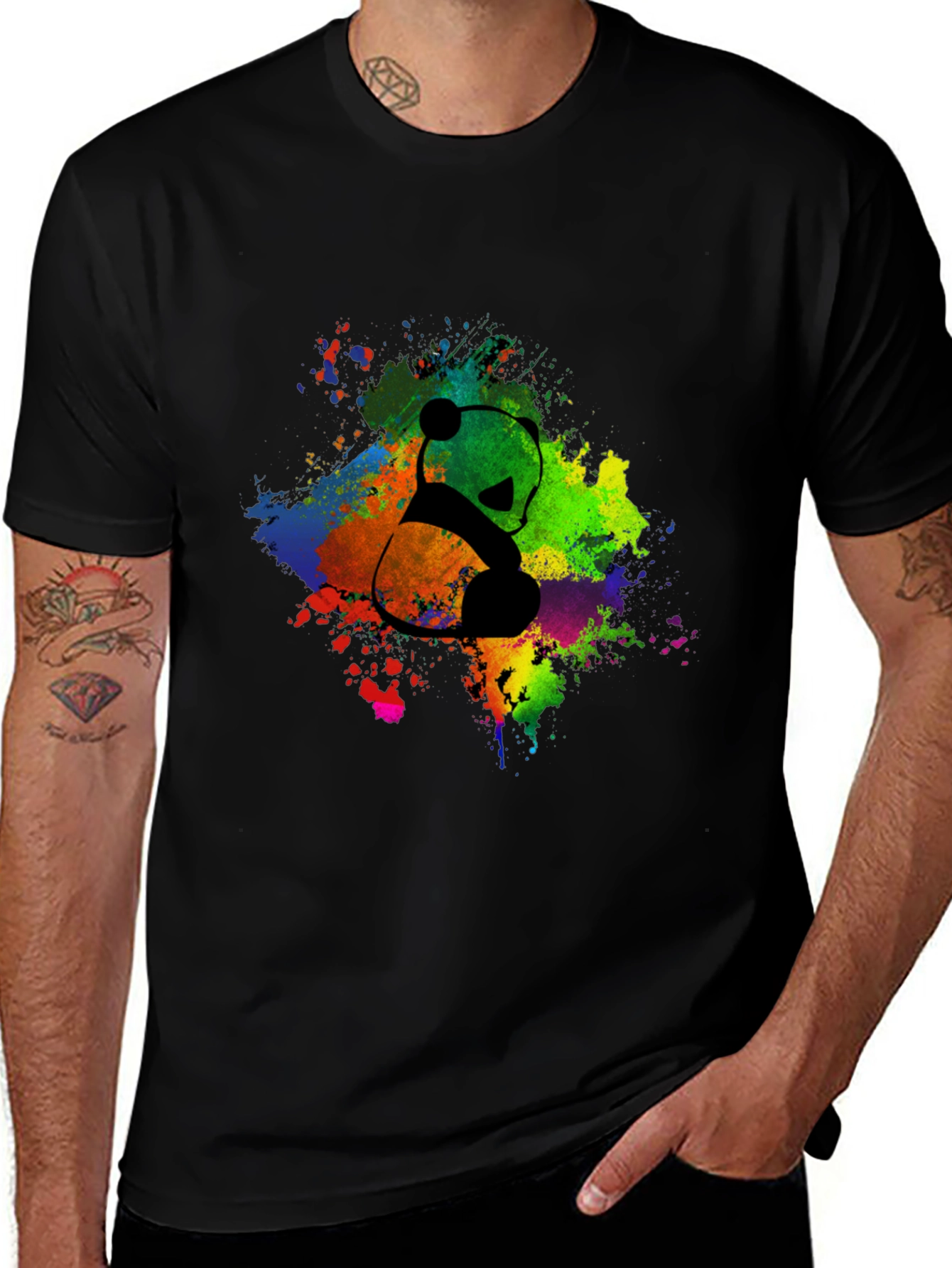 Variant 28 of Colorful Panda Graphic Black T-Shirt