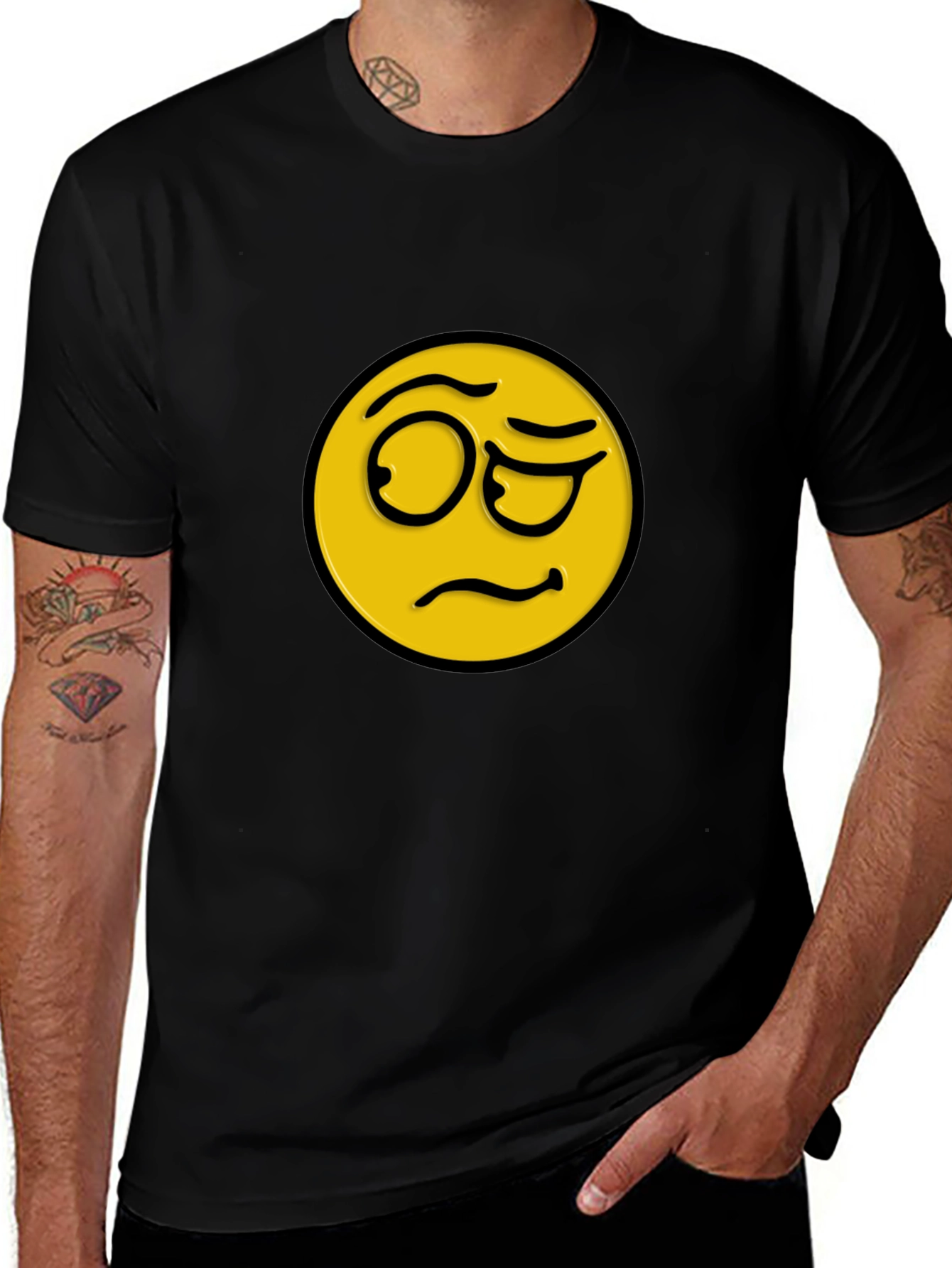 Variant 14 of Skeptical Emoji Black Cotton T-Shirt