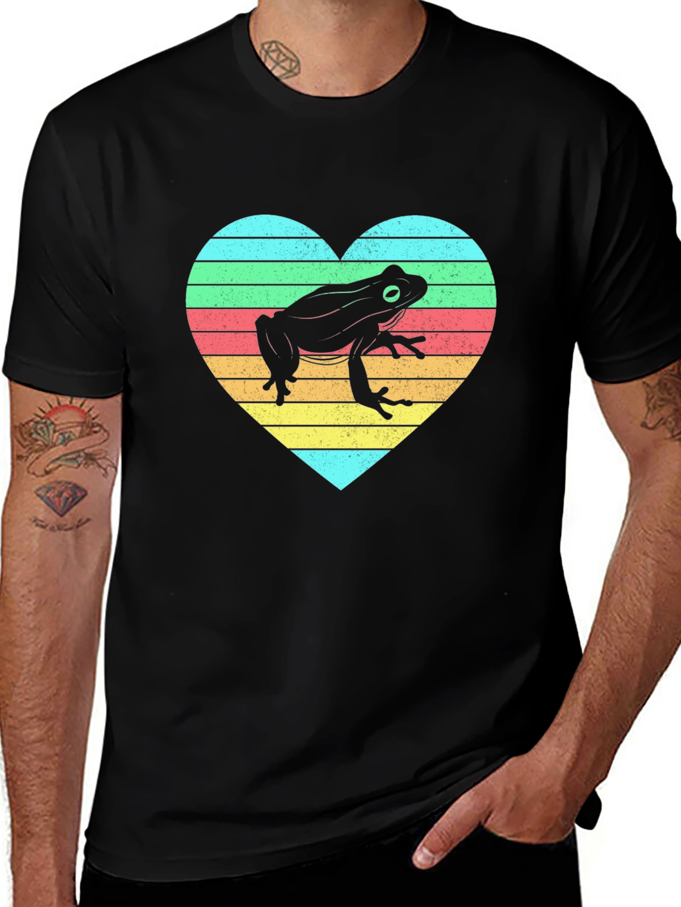 Variant 15 of Frog Heart Striped Graphic Tee - Soft Cotton Blend