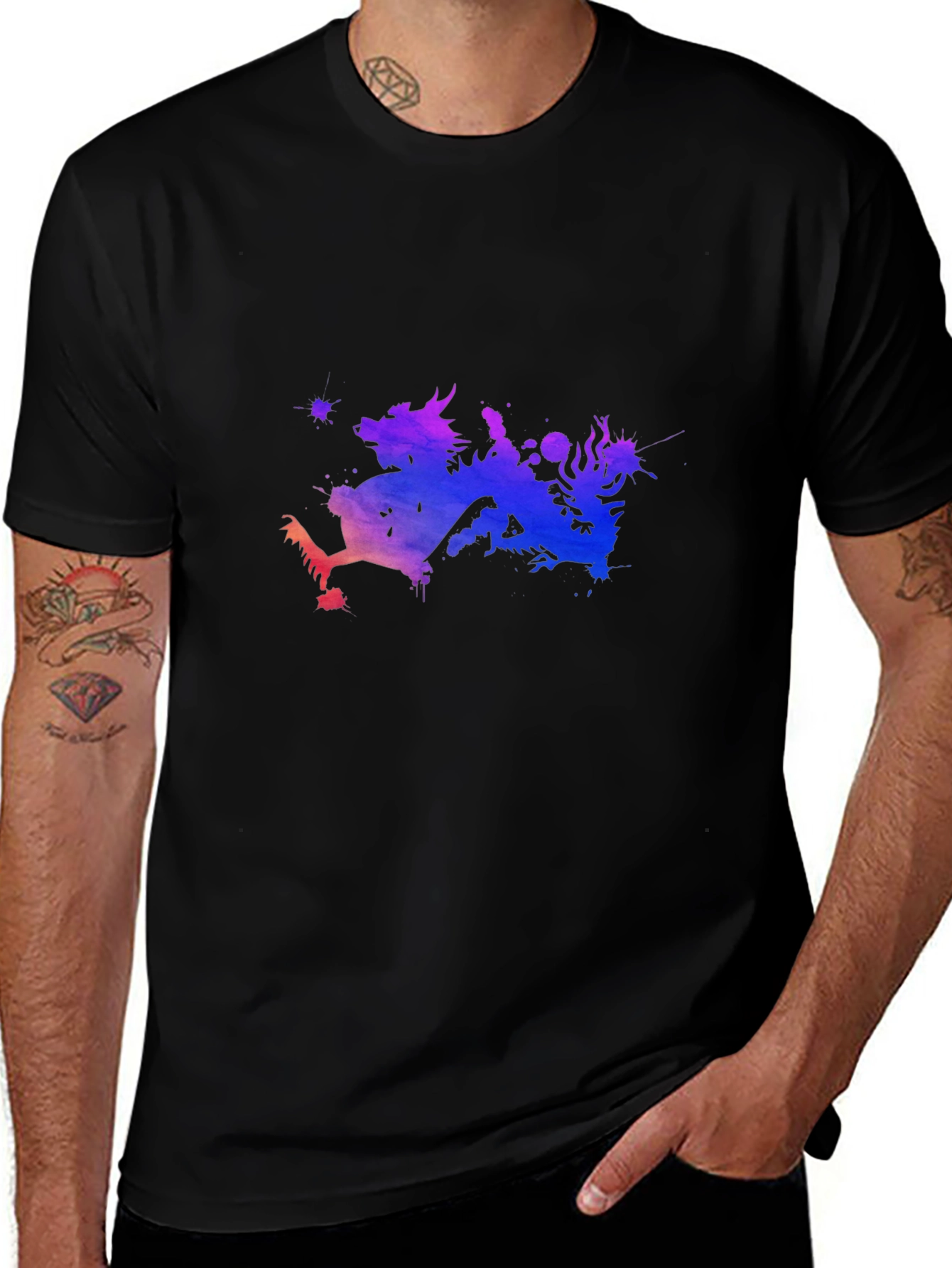Variant 13 of Dragon Watercolor Graphic Tee - Men's Black T-Shirt
