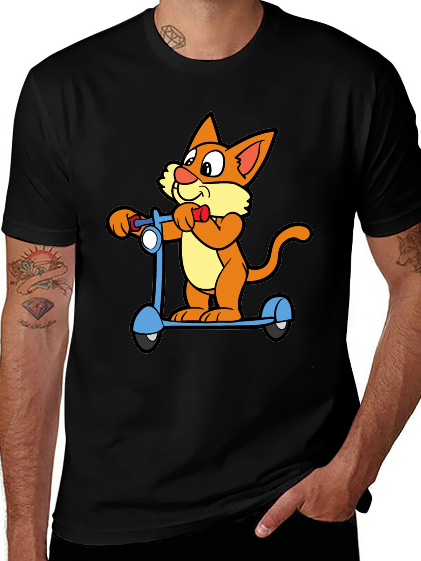 Variant 15 of Cartoon Cat Riding Scooter Black T-Shirt