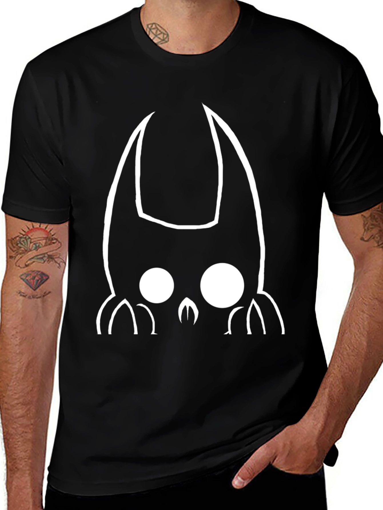 Variant 29 of Black T-Shirt with White Cartoon Creature Print