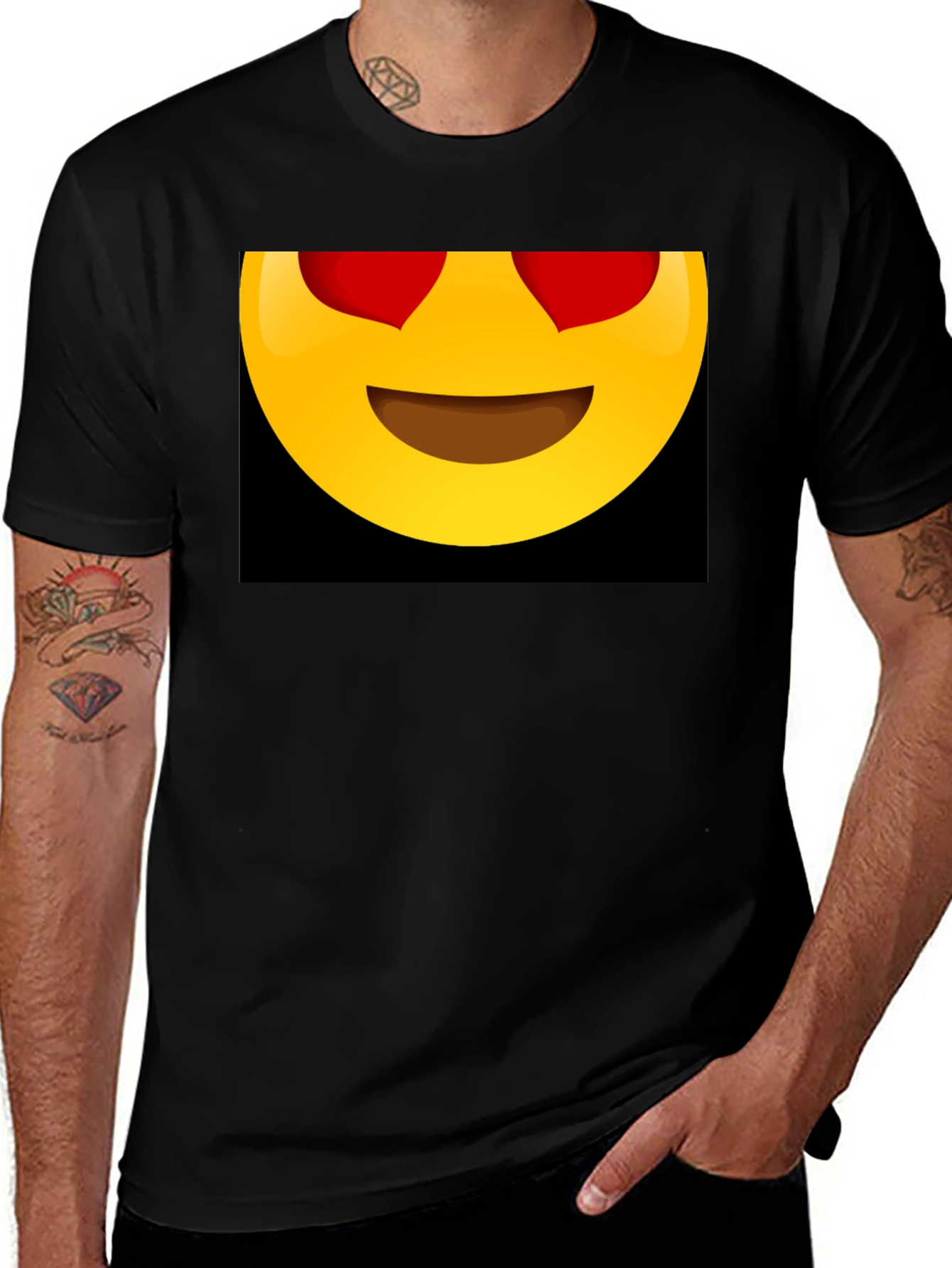 Variant 10 of Emoji Heart Eyes Graphic Black T-Shirt