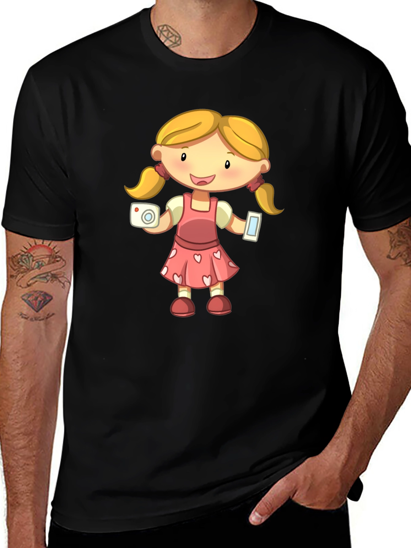 Variant 2 of Cartoon Girl Graphic Black T-Shirt